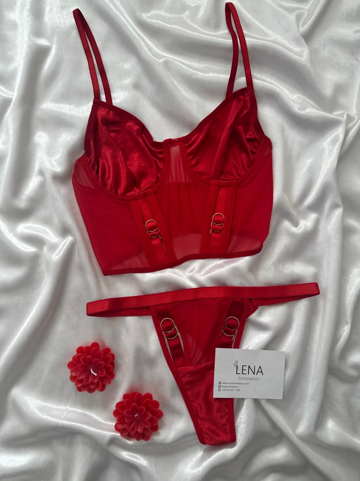 Sheldy Kırmızı Korseli Bralet Takımı 