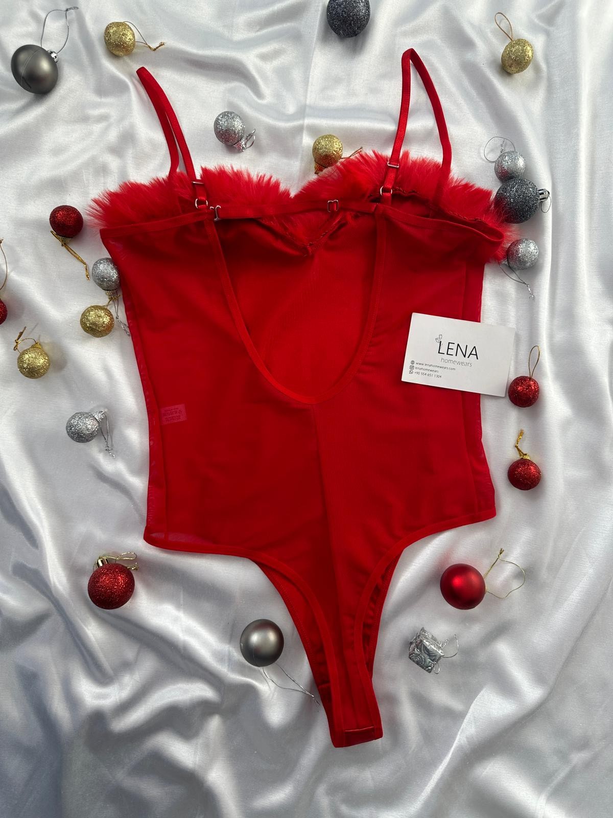 Kırmızı Noel Fantezi Bodysuit