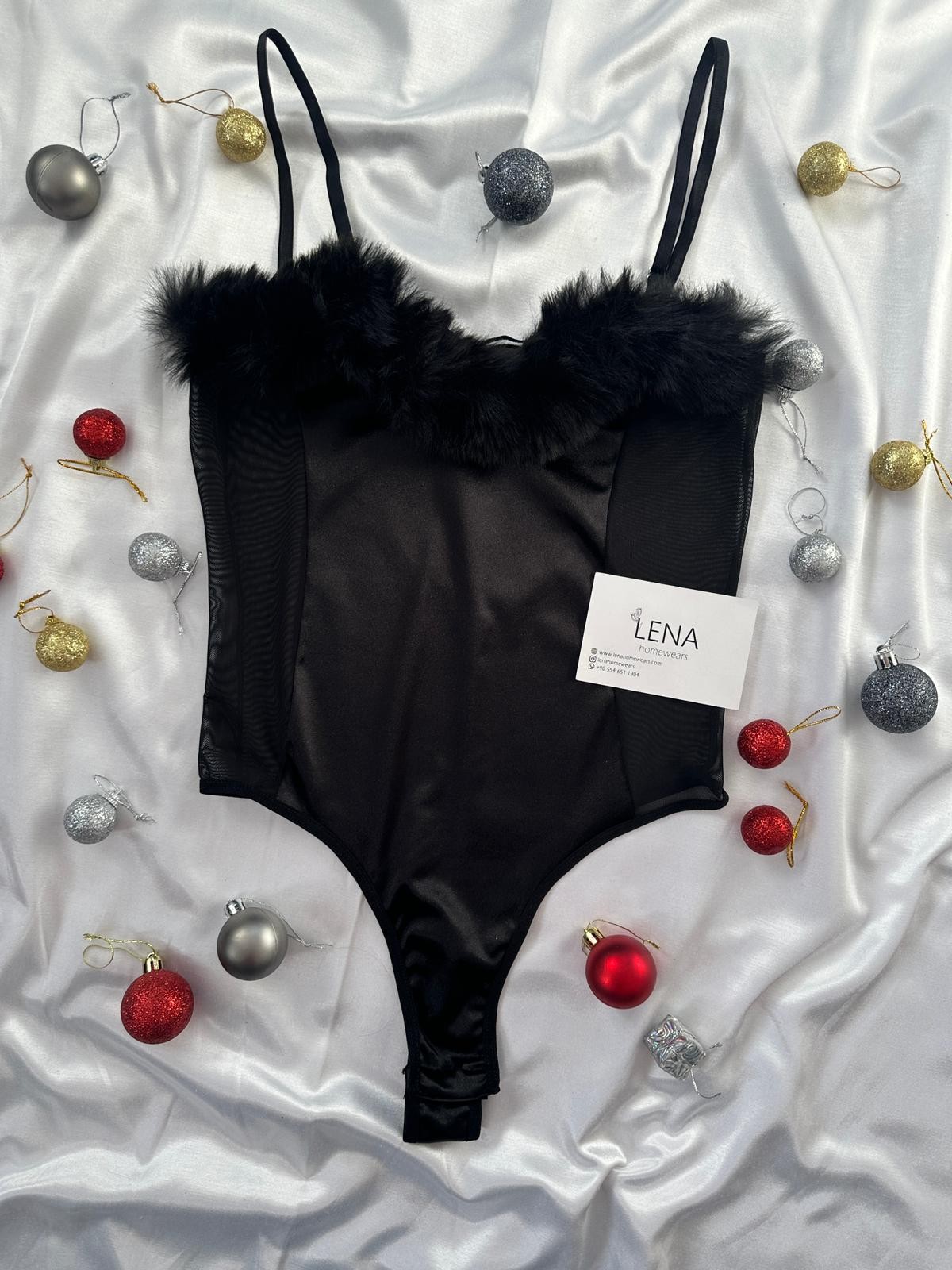 Siyah Noel Fantezi Bodysuit