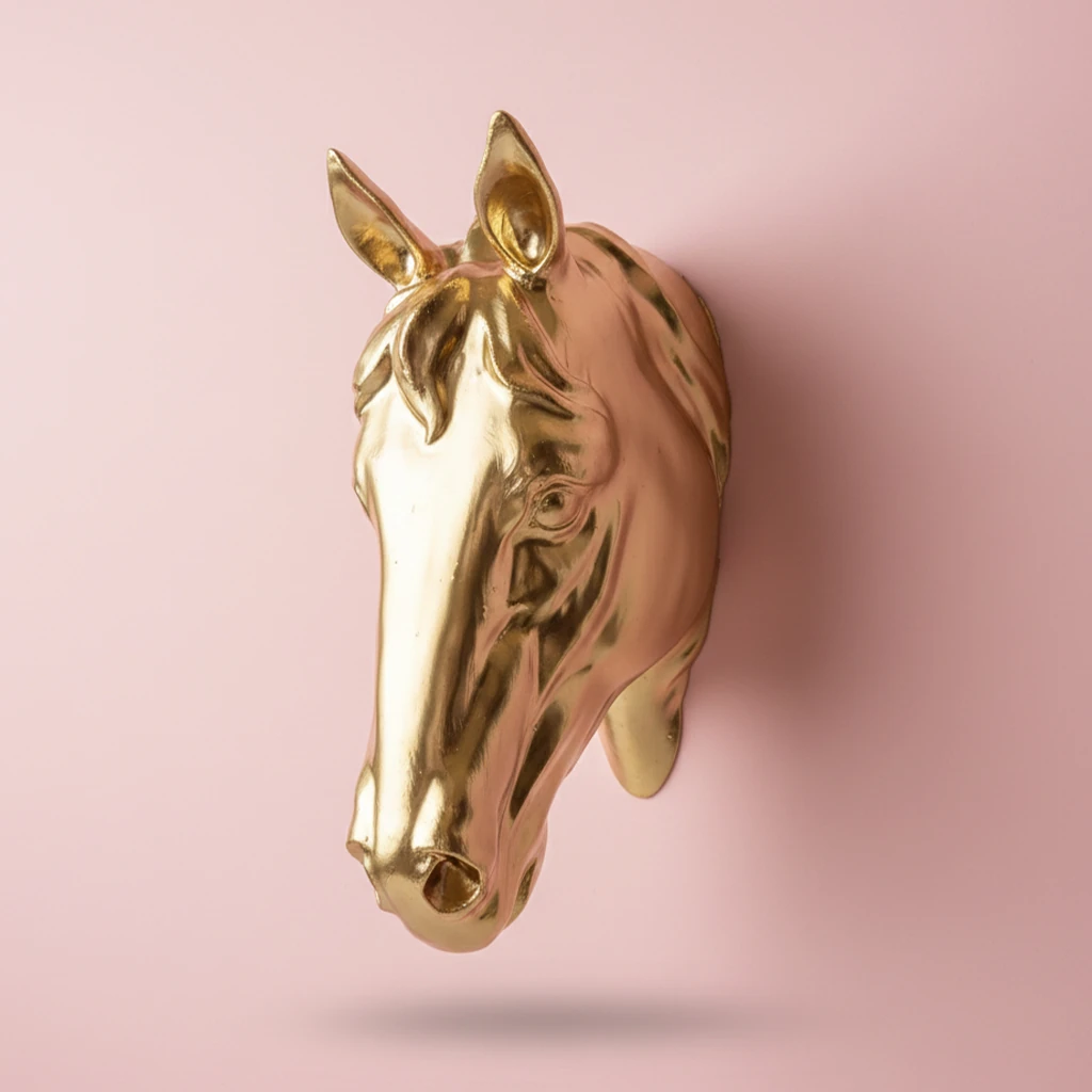 At Kafası Duvar Figürü - Gold