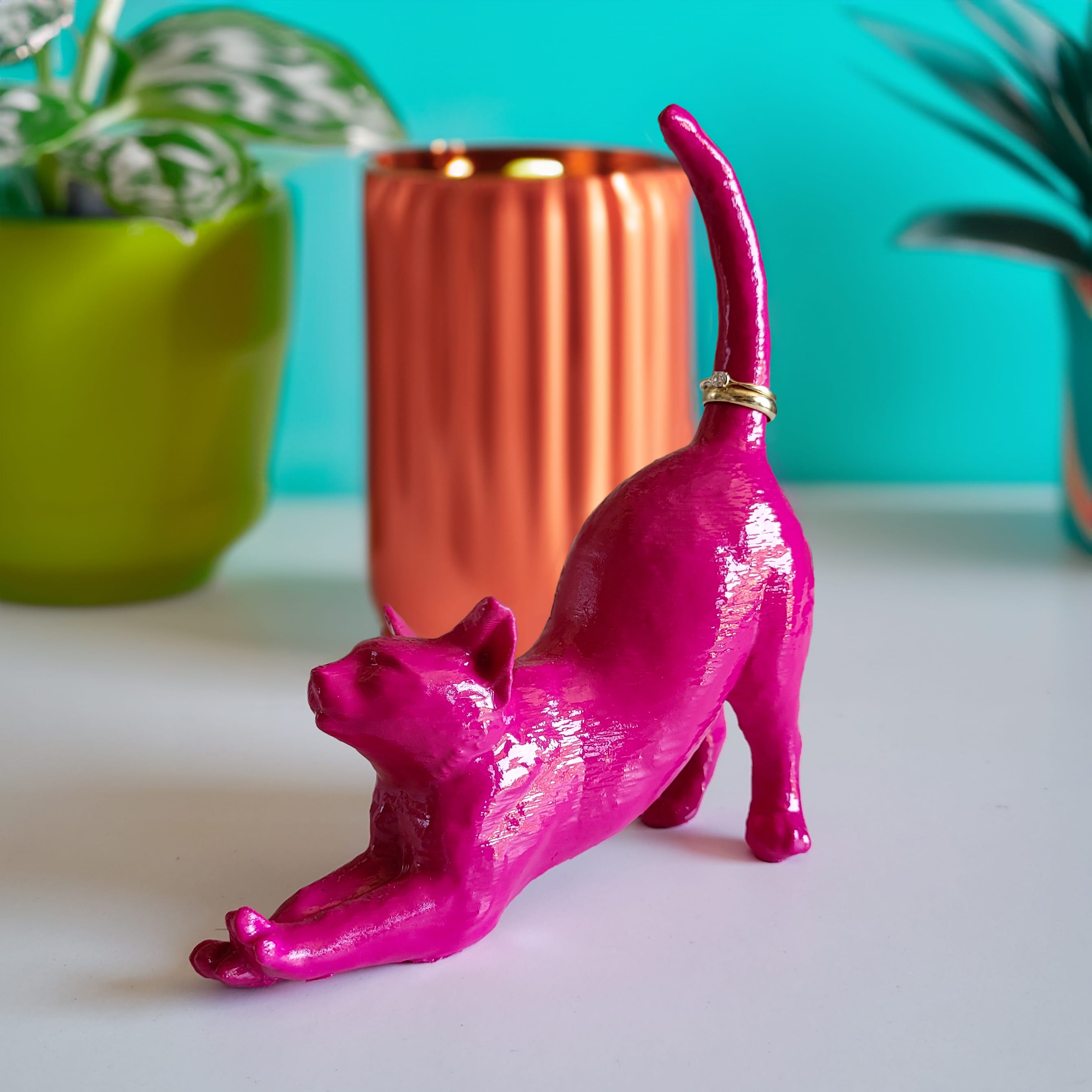 Esneyen Kedi Yüzük Düzenleyici - Magenta