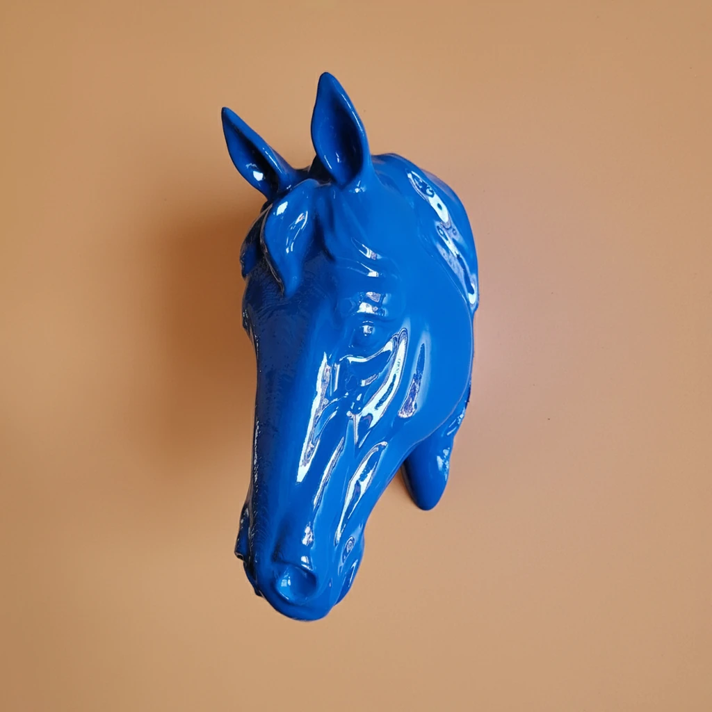 At Kafası Duvar Figürü - Blue