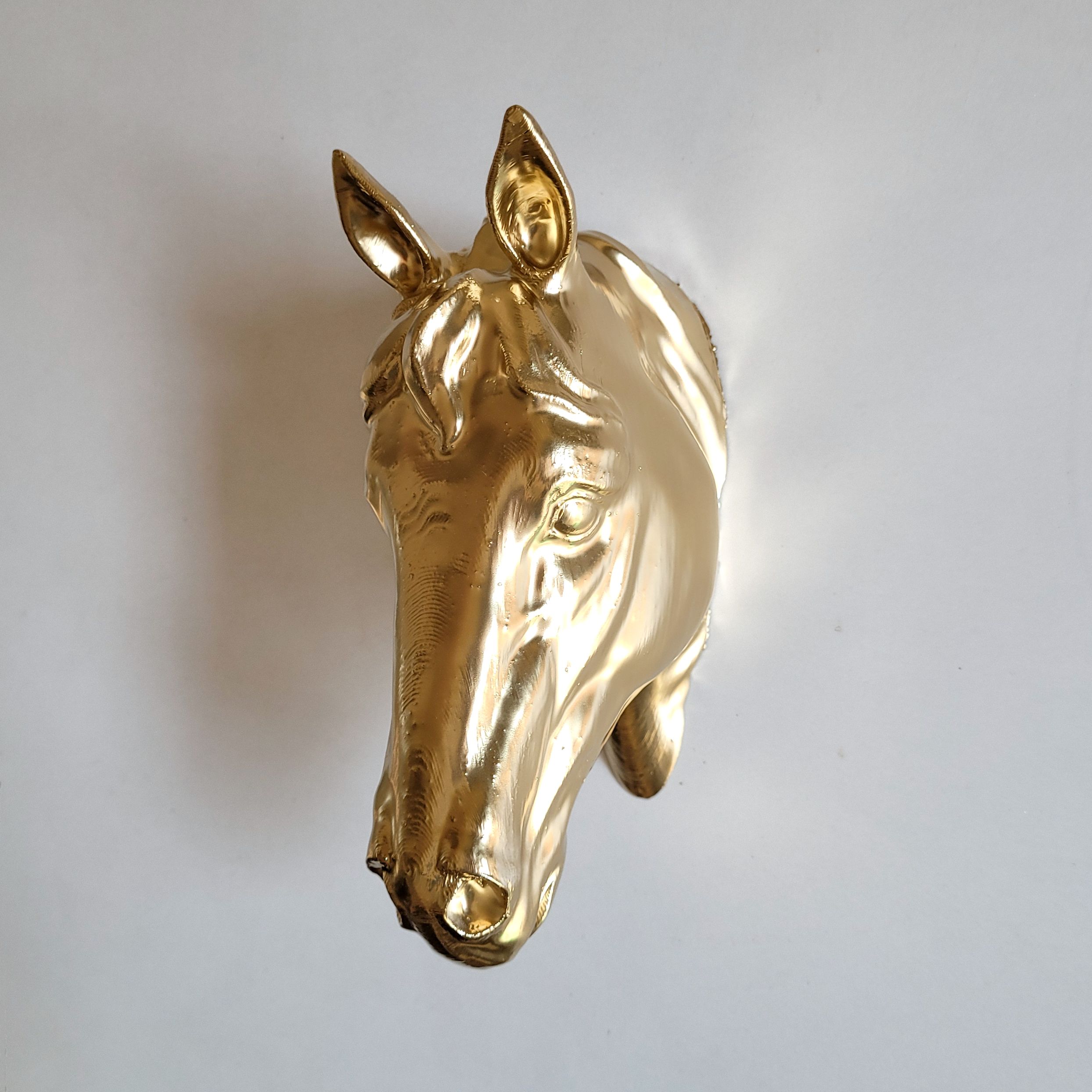 At Kafası Duvar Figürü - Gold