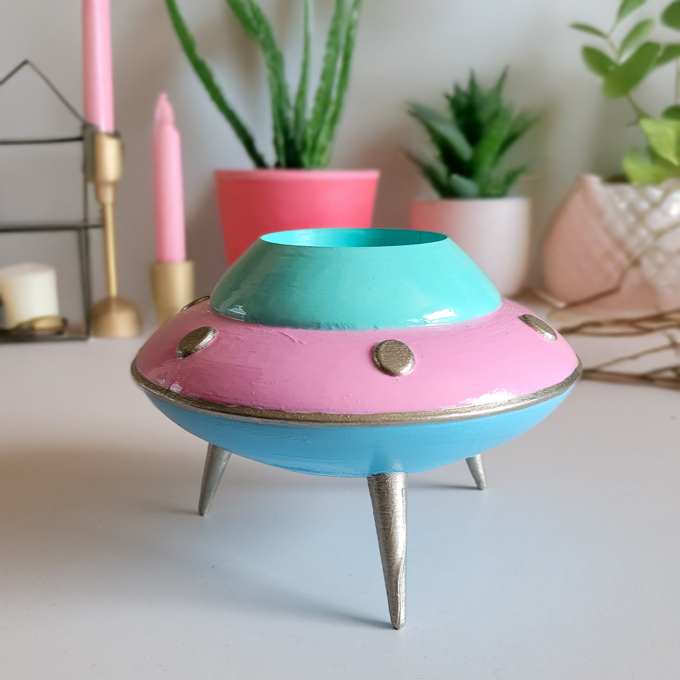 UFO Mini Saksı - Pastel Green - Pastel Pink - Pastel Blue