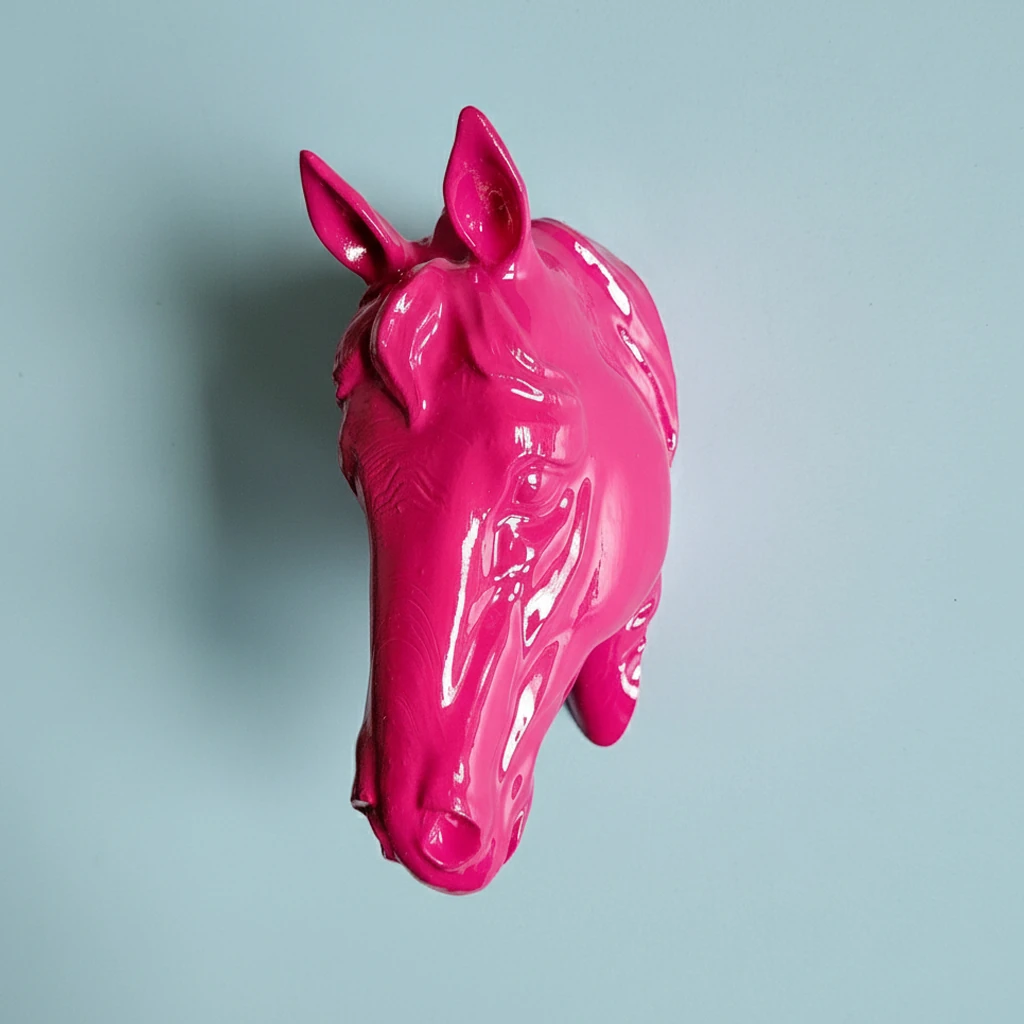 At Kafası Duvar Figürü - Magenta