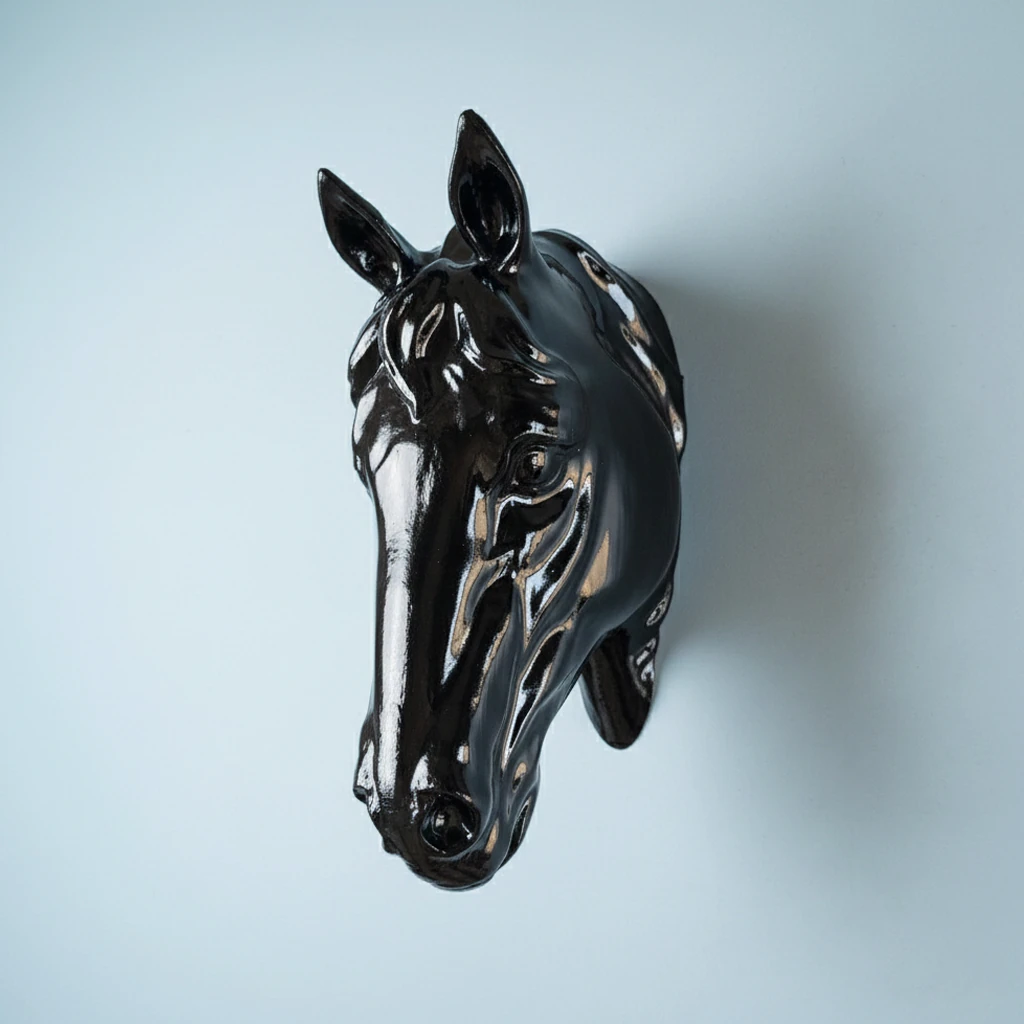 At Kafası Duvar Figürü - Black