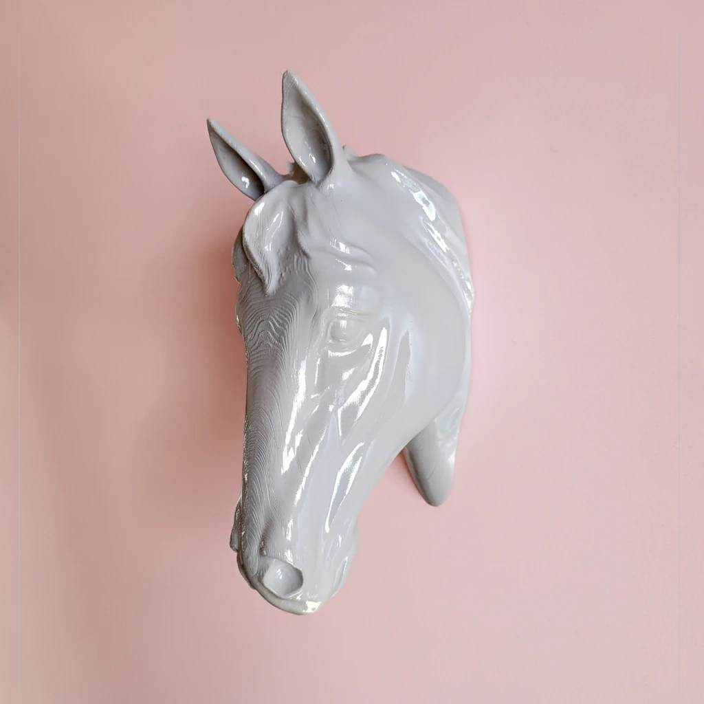 At Kafası Duvar Figürü - Gray