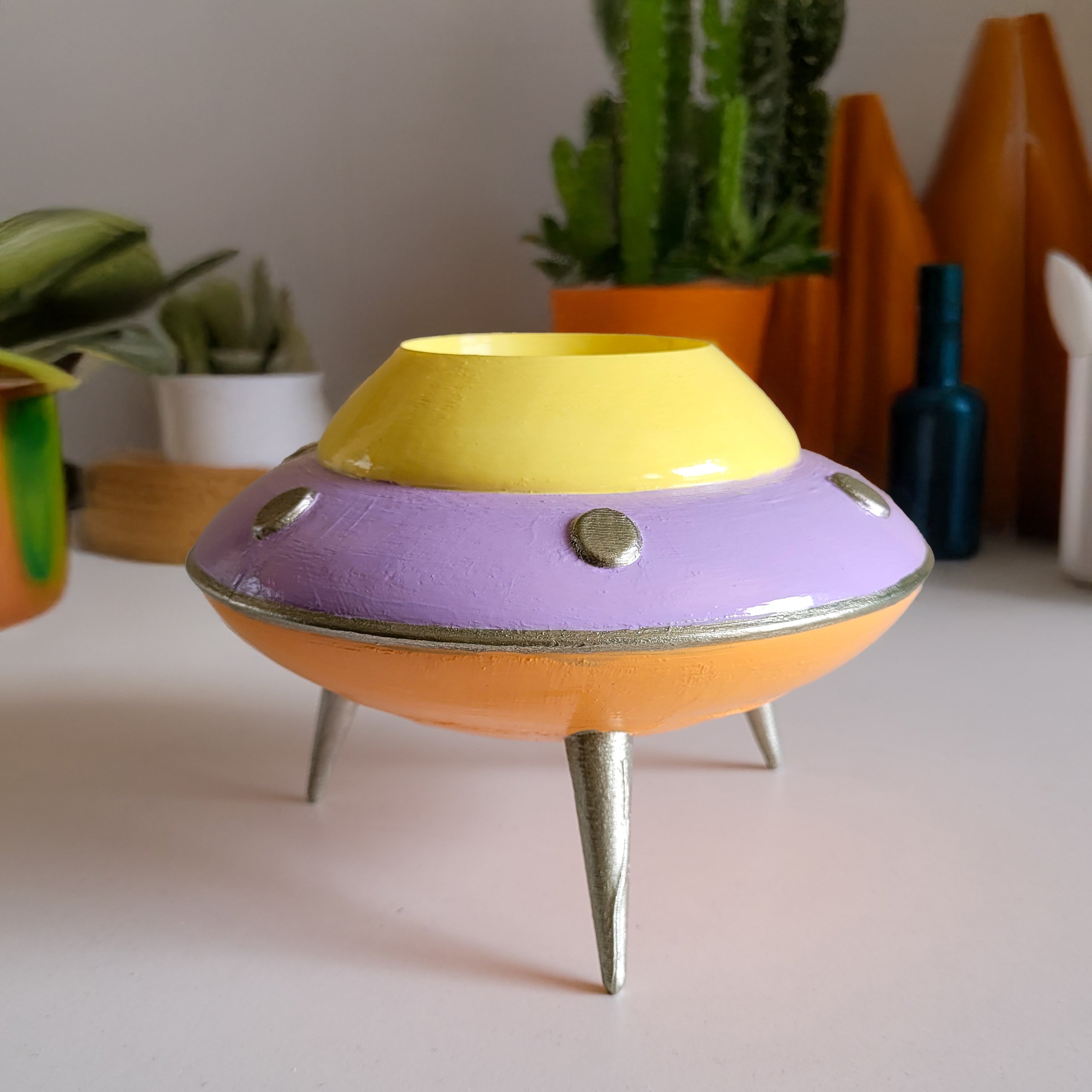 UFO Mini Saksı - Pastel Yellow - Pastel Orange - Pastel Purple