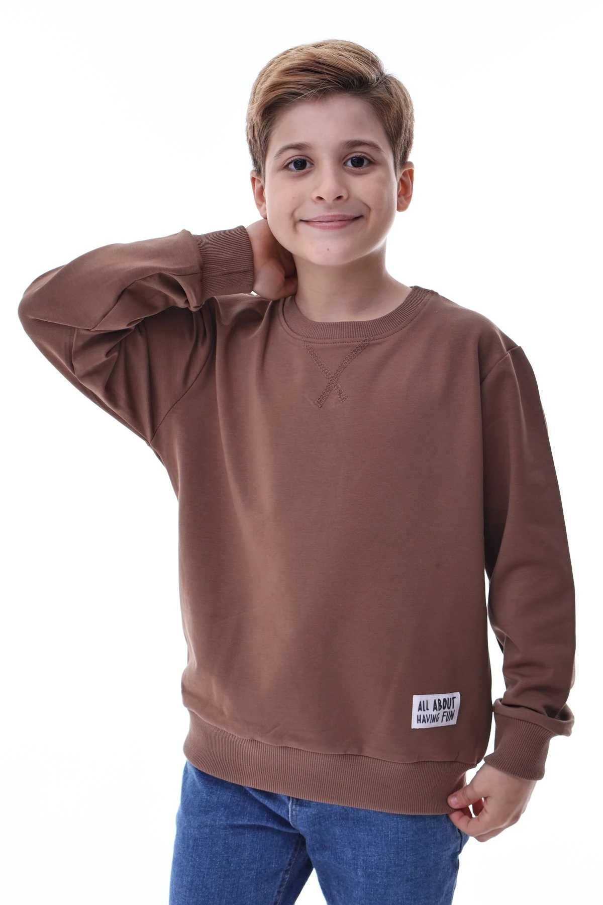 Basic Erkek Çocuk Sweatshirt Rahat Kalıp %100 Pamuk Günlük