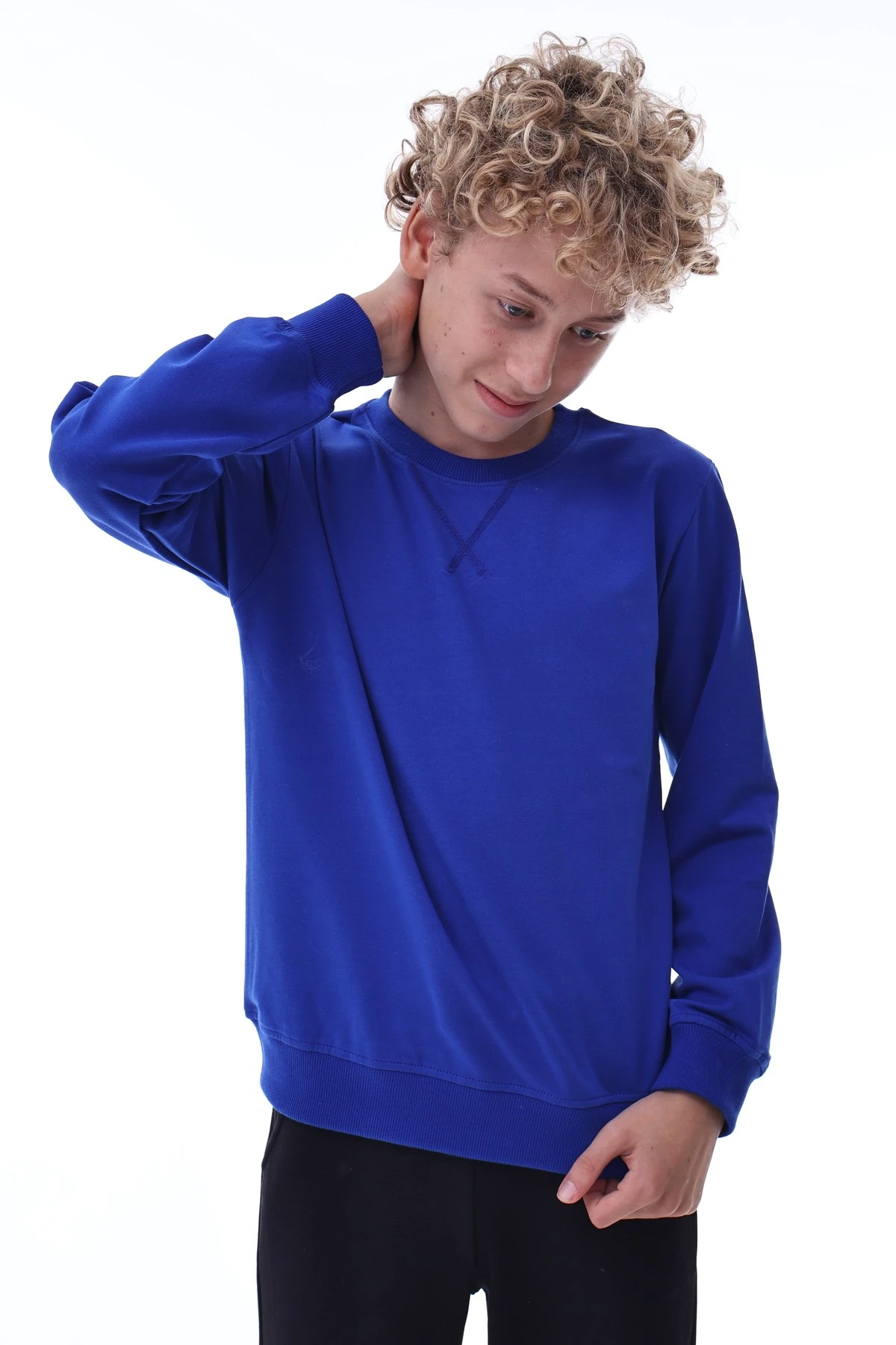 Mavi Erkek Çocuk Sweatshirt – Rahat Kalıp Pamuklu İki İplik Kumaş