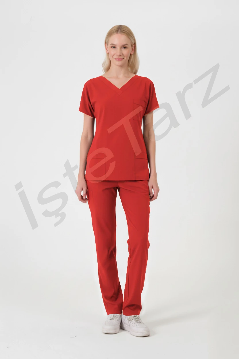 Kadın Doktor/Hemşire Forması Kırmızı