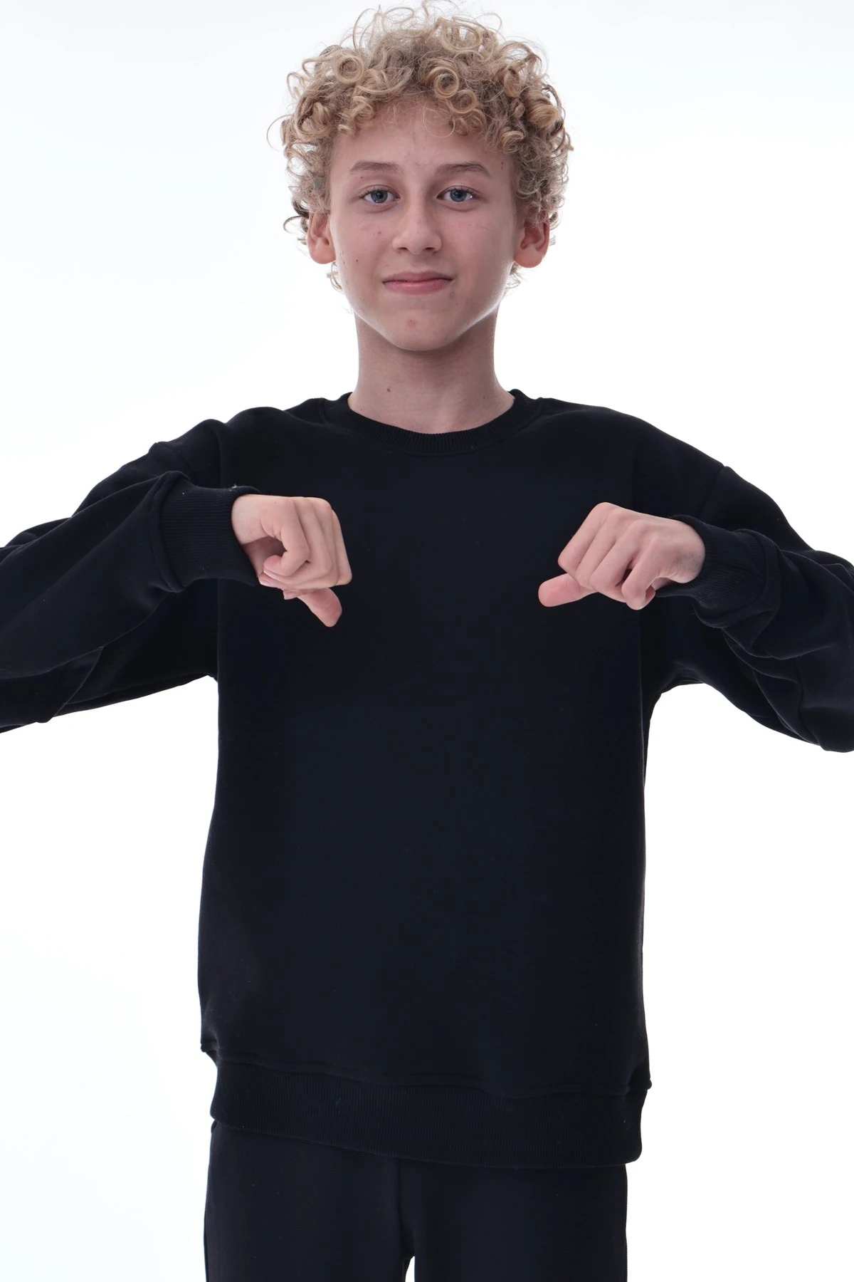 Siyah Erkek Çocuk Sweat – Pamuklu Rahat Kalıp Basic Uzun Kollu