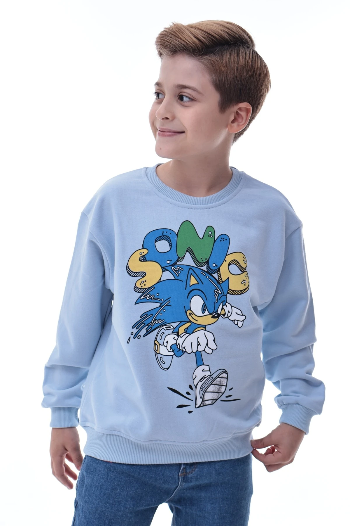 Sonic Baskılı Erkek Çocuk Sweatshirt Gamer Oyun Temalı Rahat Ve Konforlu