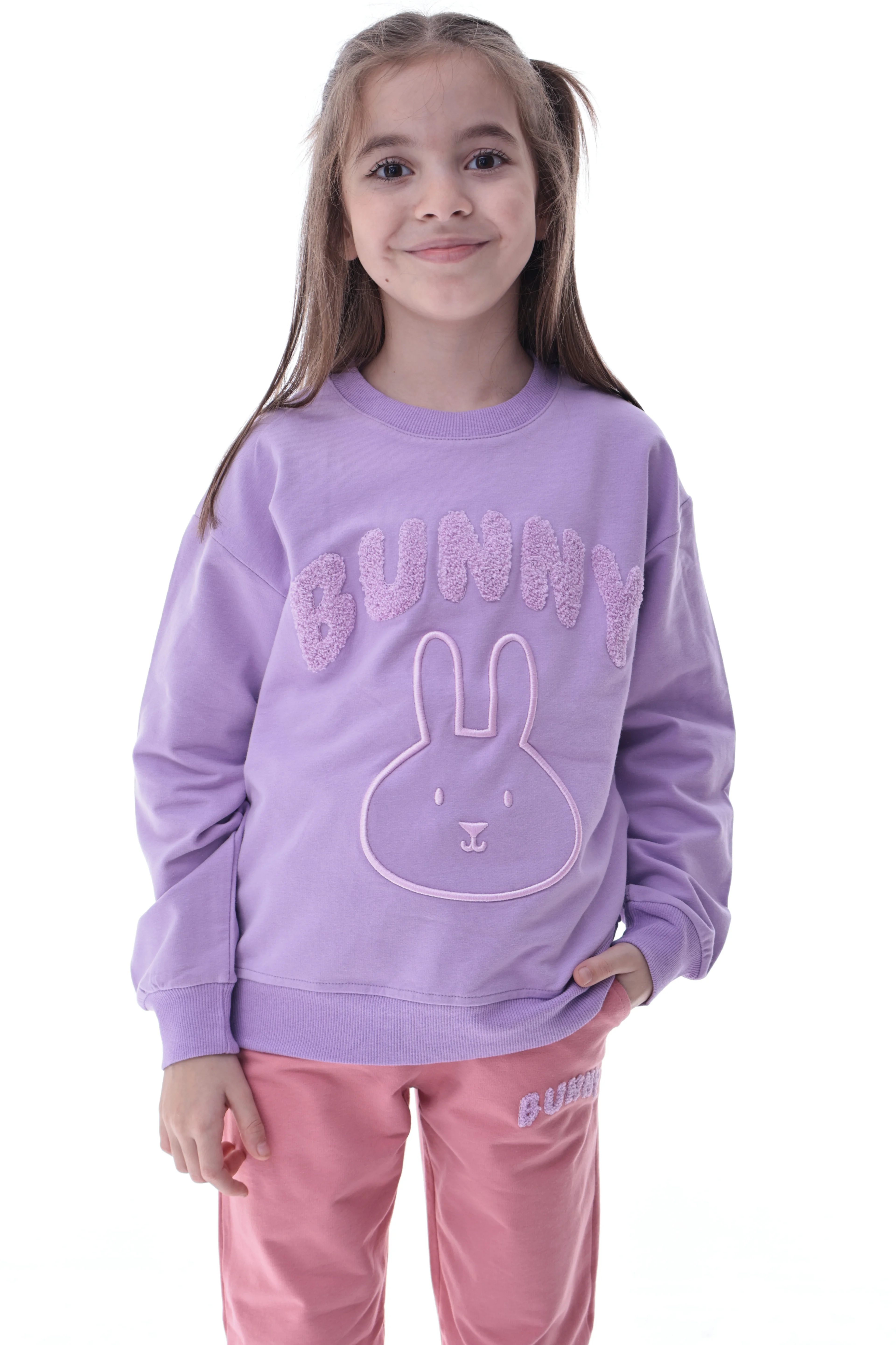 Kız Çocuk Kabartma Ayıcık Desenli Polar Eşofman Takımı – Rahat ve Yumuşak Kumaş