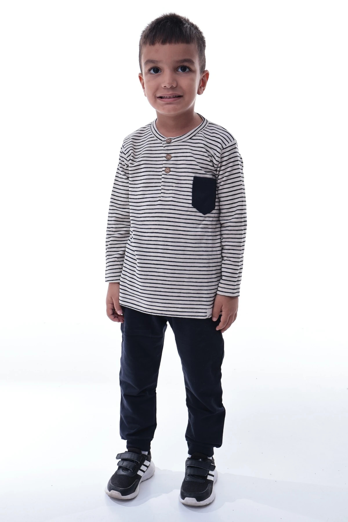 Erkek Çocuk Çizgili Uzun Kollu Tshirt ve Rahat Jogger Alt Takım | Günlük Spor Kombin
