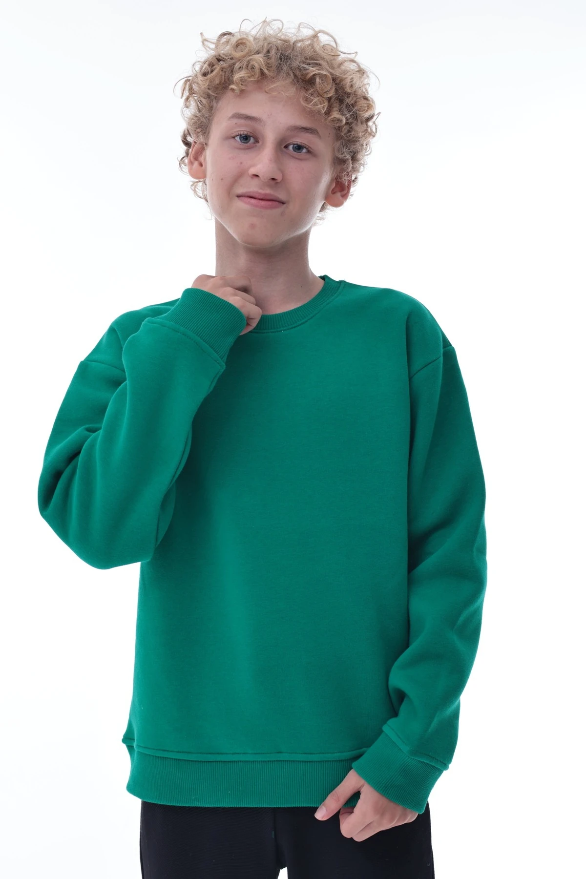 Yeşil Erkek Çocuk Sweat – Pamuklu Rahat Kalıp Basic Uzun Kollu