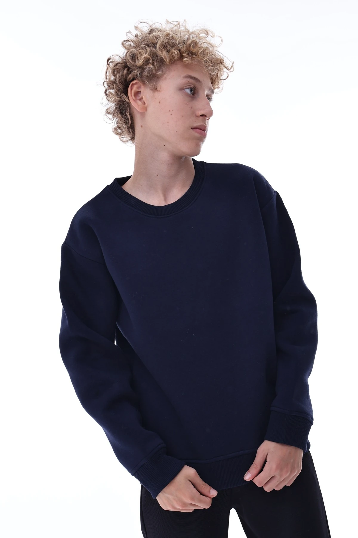 Lacivert Erkek Çocuk Sweat – Pamuklu Rahat Kalıp Basic Uzun Kollu