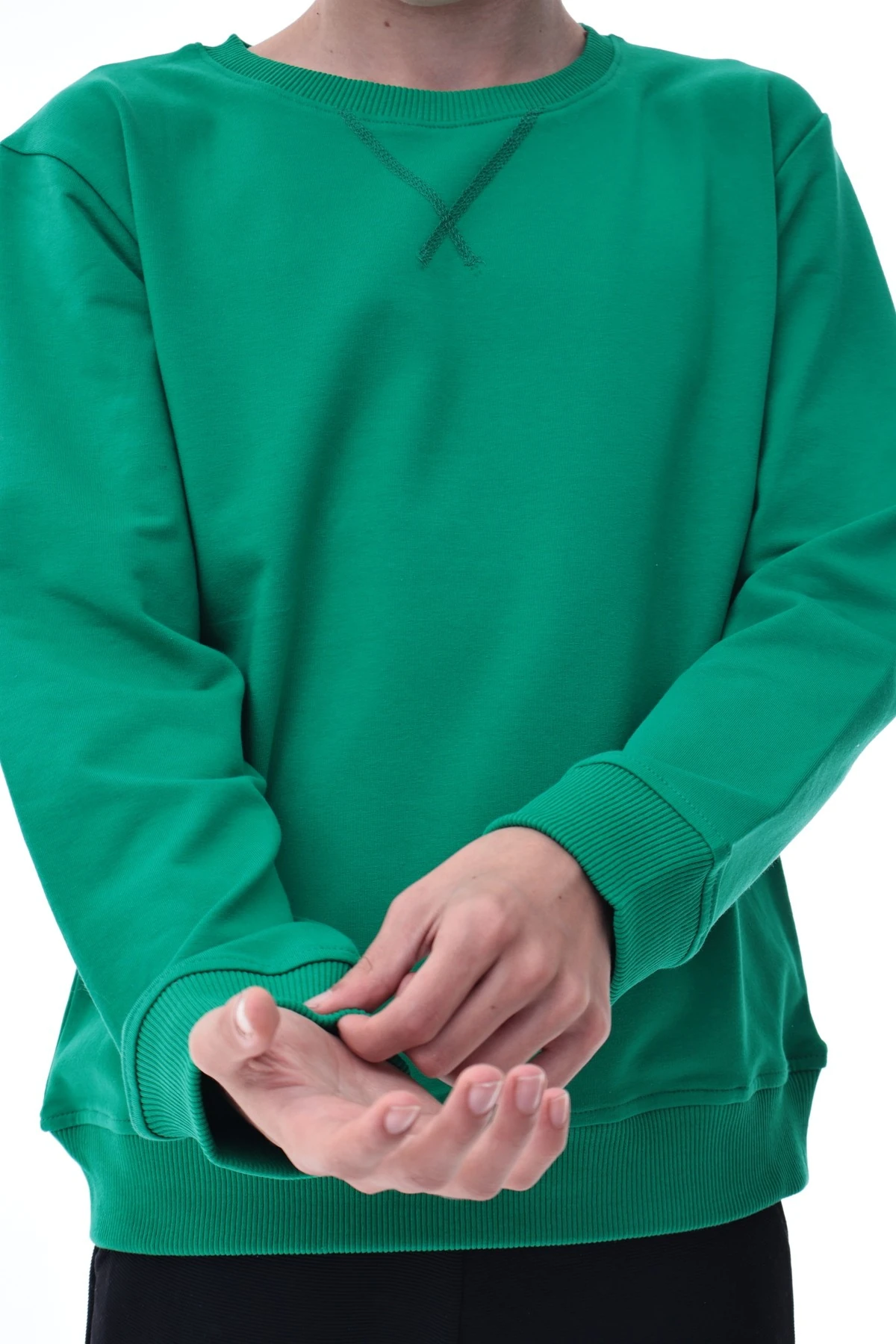 Yeşil Erkek Çocuk Sweatshirt – Rahat Kalıp Pamuklu İki İplik Kumaş