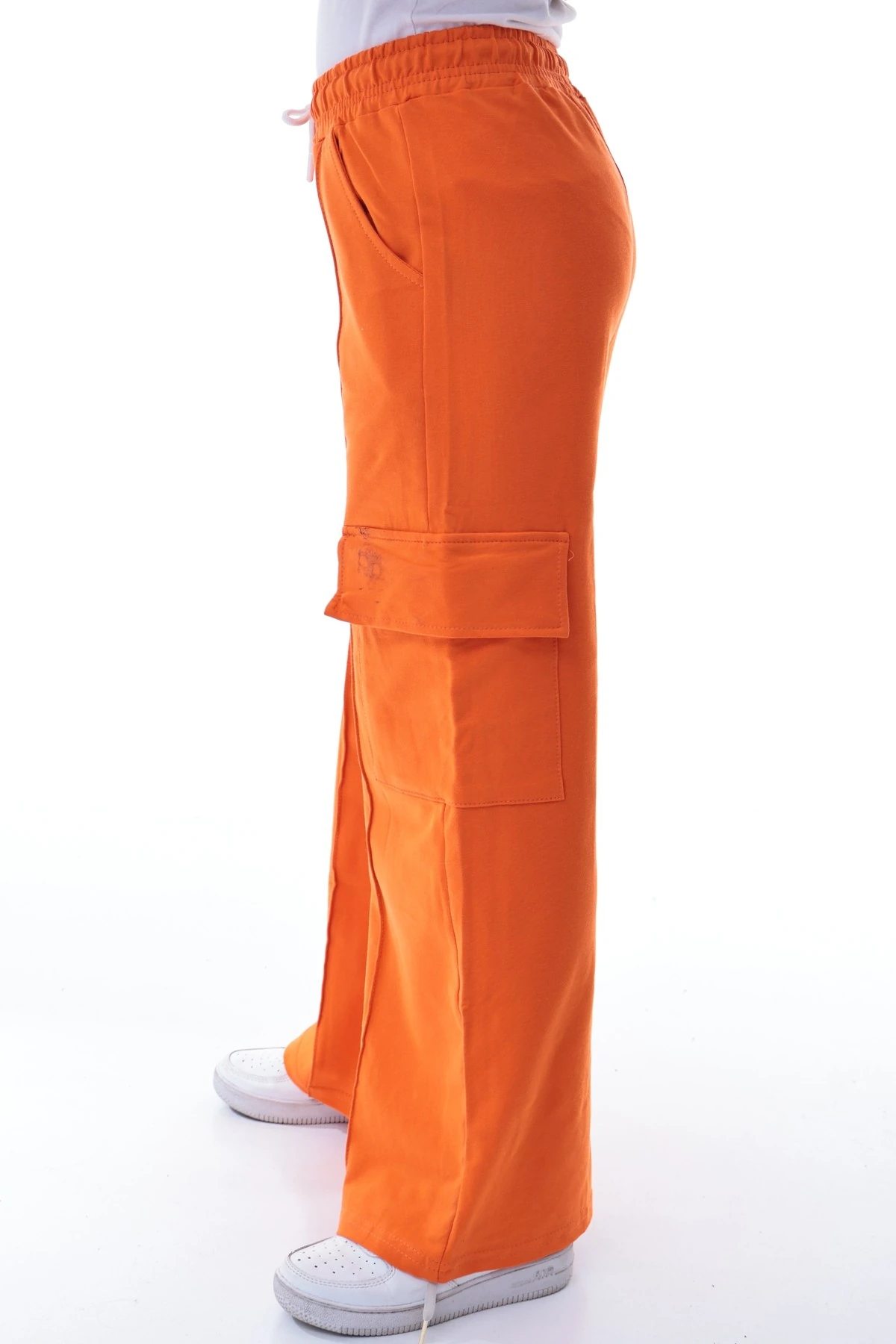 Kız Çocuk Turuncu Kargo Geniş Paça Eşofman Altı 5-14 Yaş Rahat Günlük Pantolon