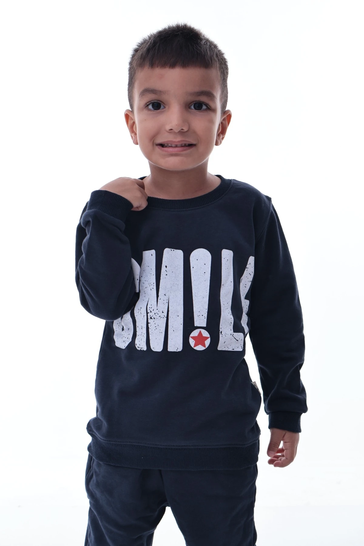 Erkek Çocuk Eşofman Takımı Smile Baskılı | Rahat Spor Üst Alt Takım | Günlük Kombin