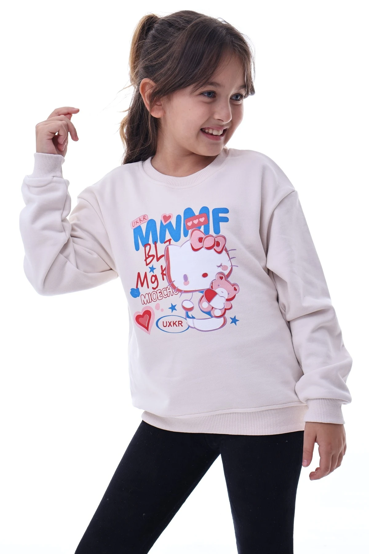Kız Çocuk Karakter Baskılı Bej Sweatshirt – Yumuşak ve Rahat