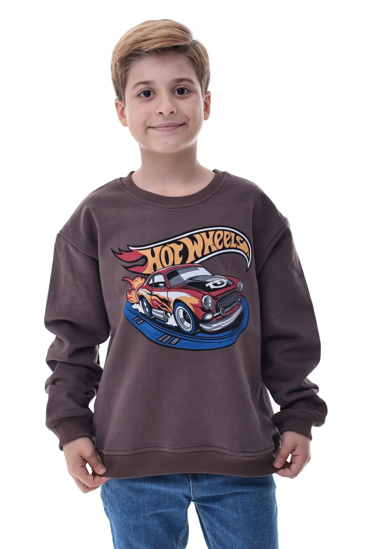 Kahverengi Erkek Çocuk Baskılı Sweatshirt