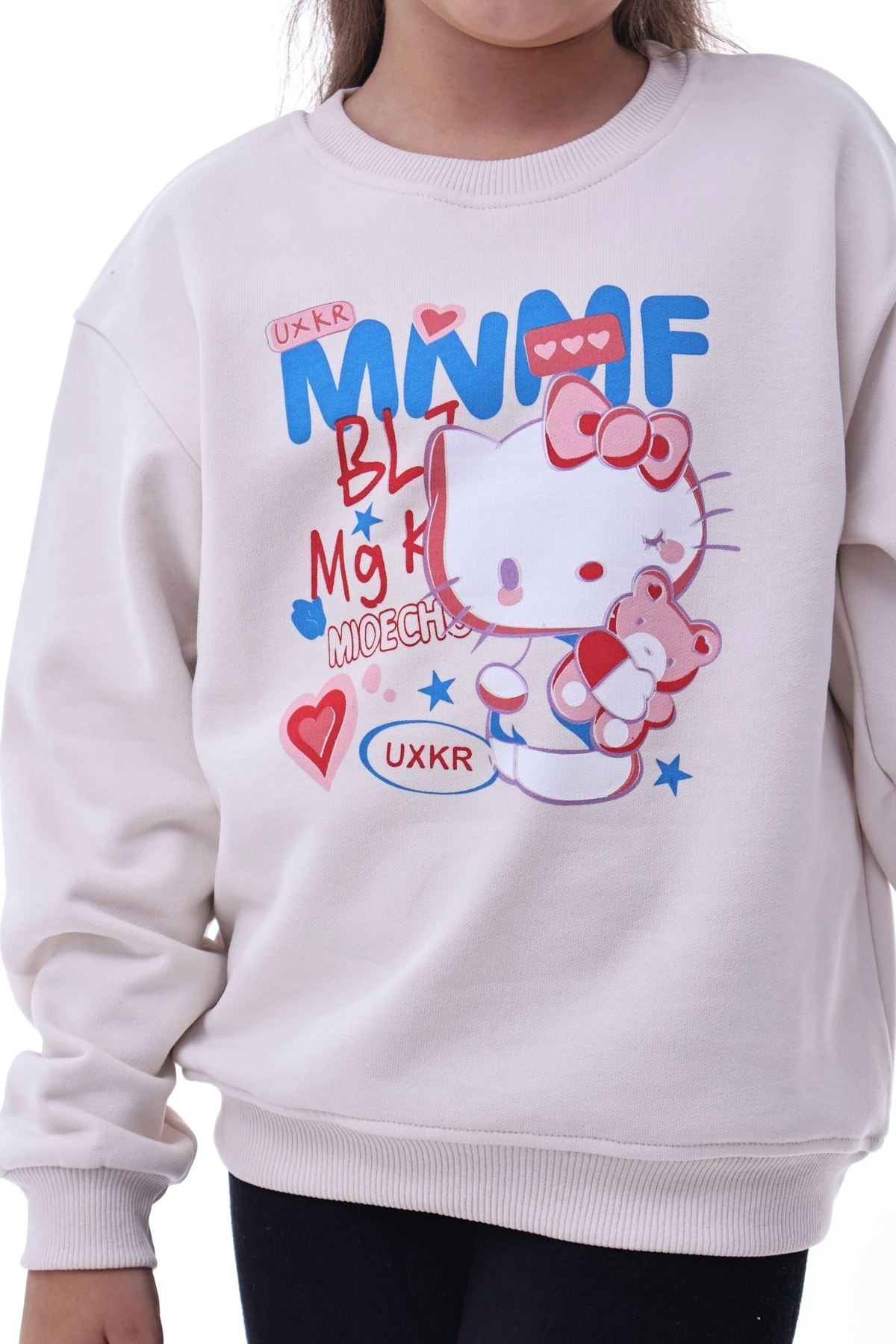 Kız Çocuk Karakter Baskılı Bej Sweatshirt – Yumuşak ve Rahat