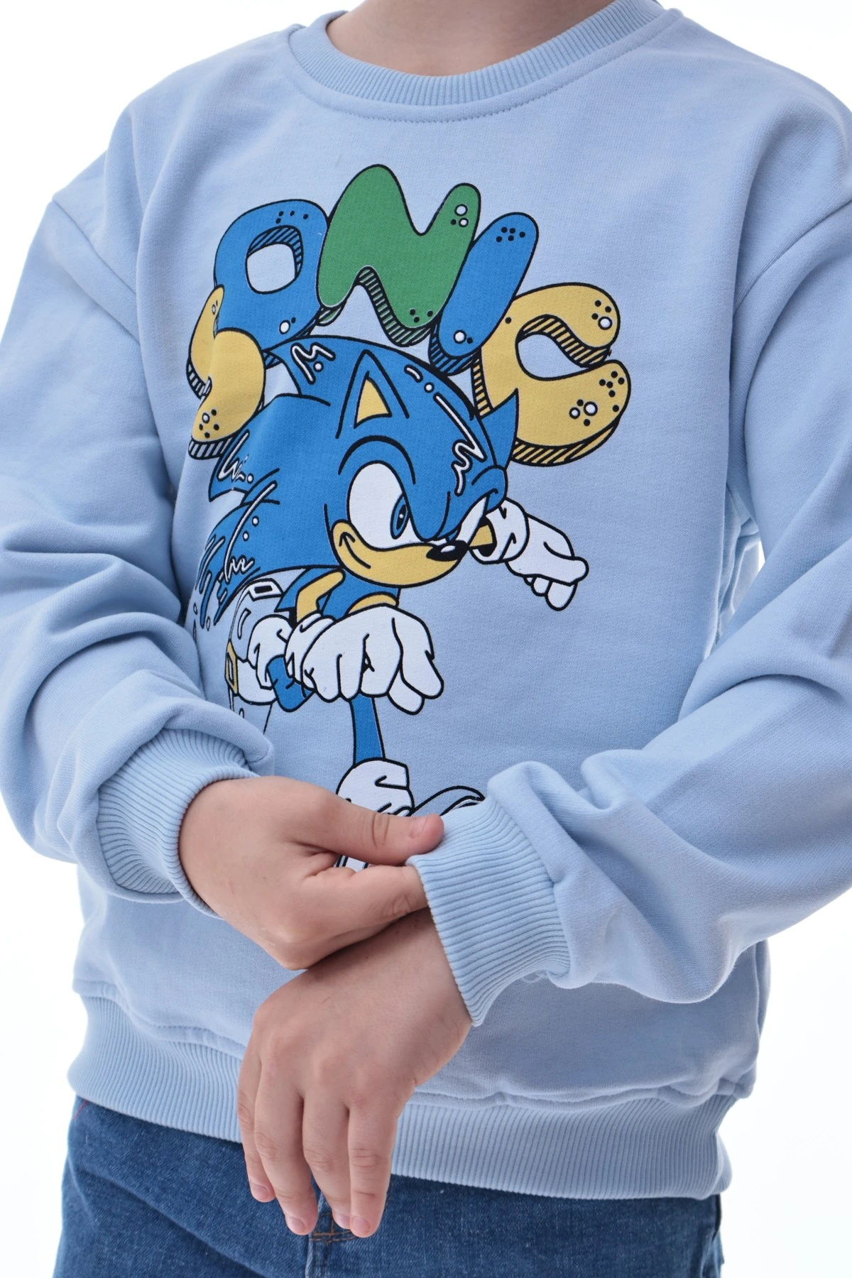 Sonic Baskılı Erkek Çocuk Sweatshirt Gamer Oyun Temalı Rahat Ve Konforlu