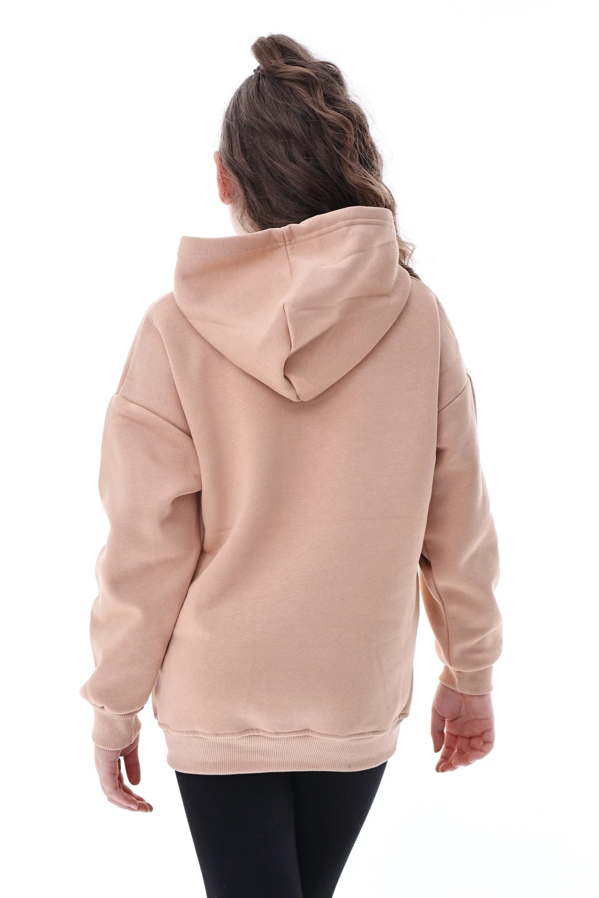 Unisex Çocuk Kapüşonlu Sweatshirt Rahat Günlük Spor Giyim Oversize Model Krem Renkli