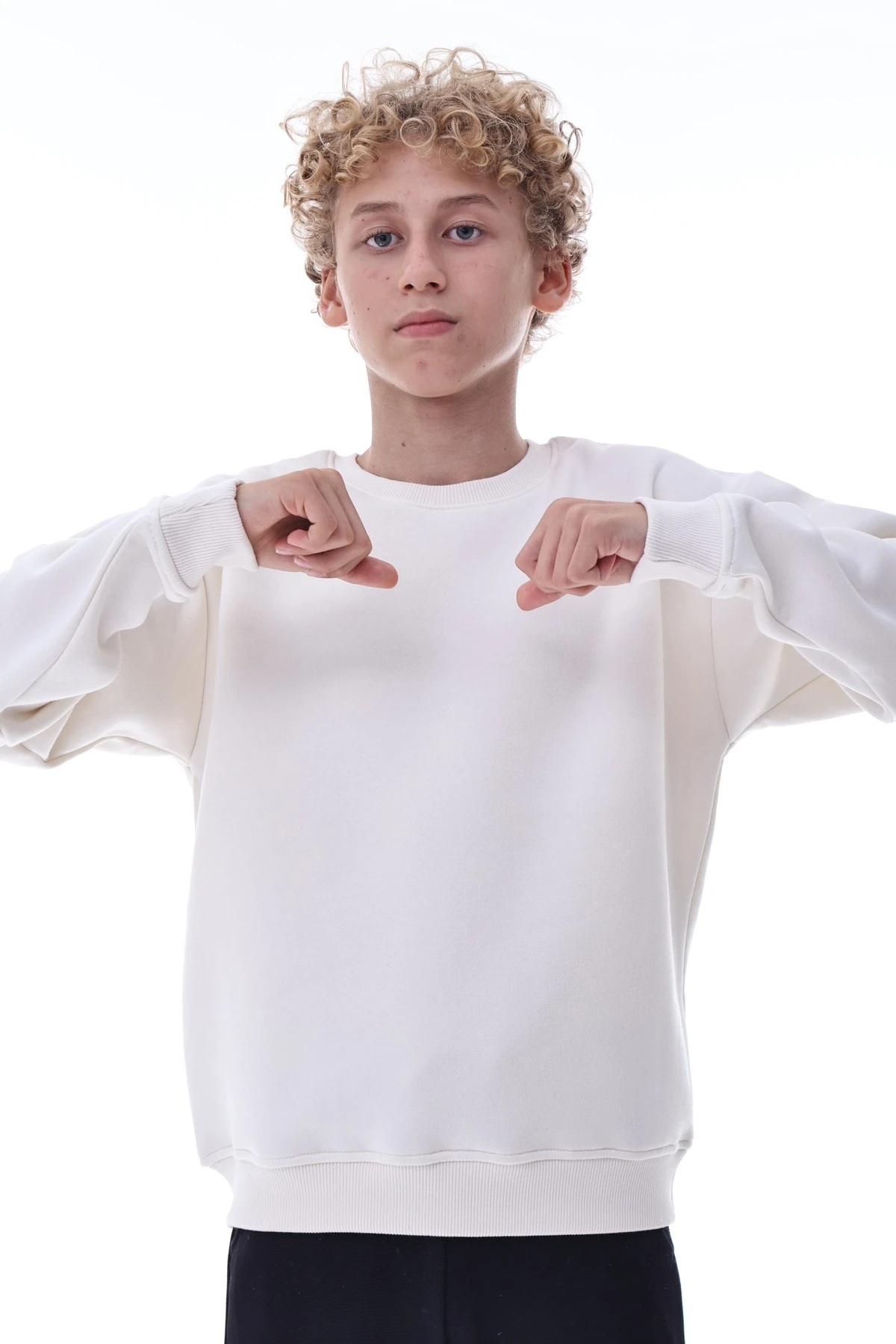 Ekru Erkek Çocuk Sweat – Pamuklu Rahat Kalıp Basic Uzun Kollu