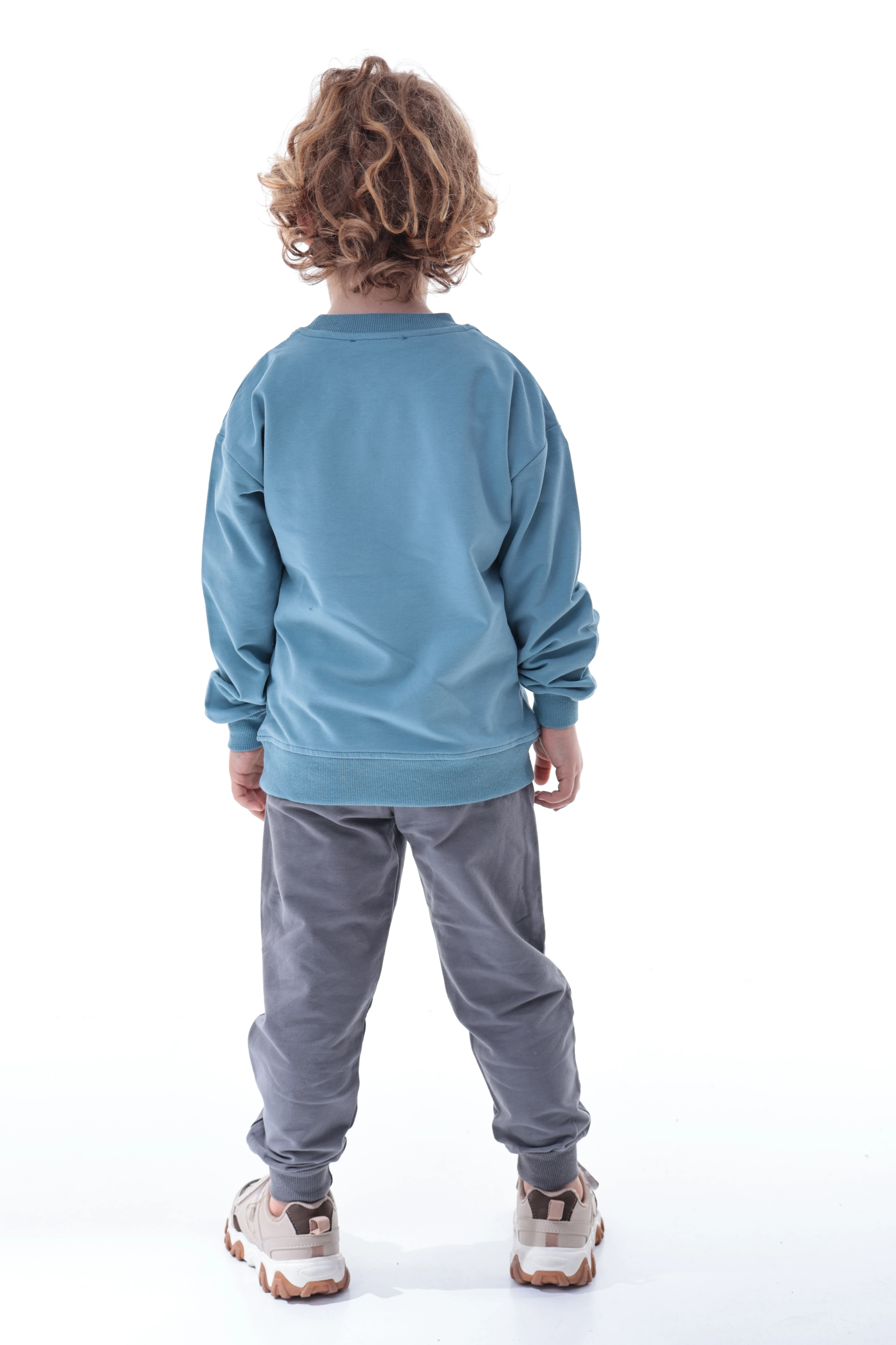 Erkek Çocuk Mavi Polar Eşofman Takımı | Yumuşak Kumaş Kapüşonlu Sweat & Rahat Jogger Alt