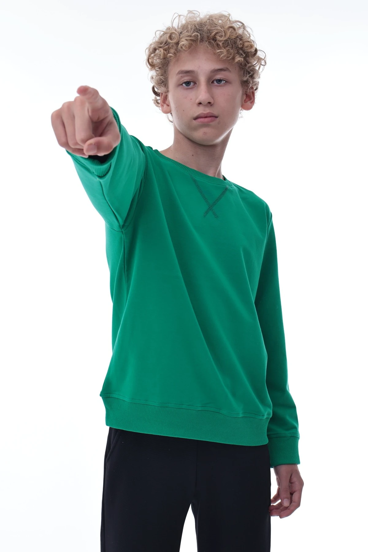 Yeşil Erkek Çocuk Sweatshirt – Rahat Kalıp Pamuklu İki İplik Kumaş