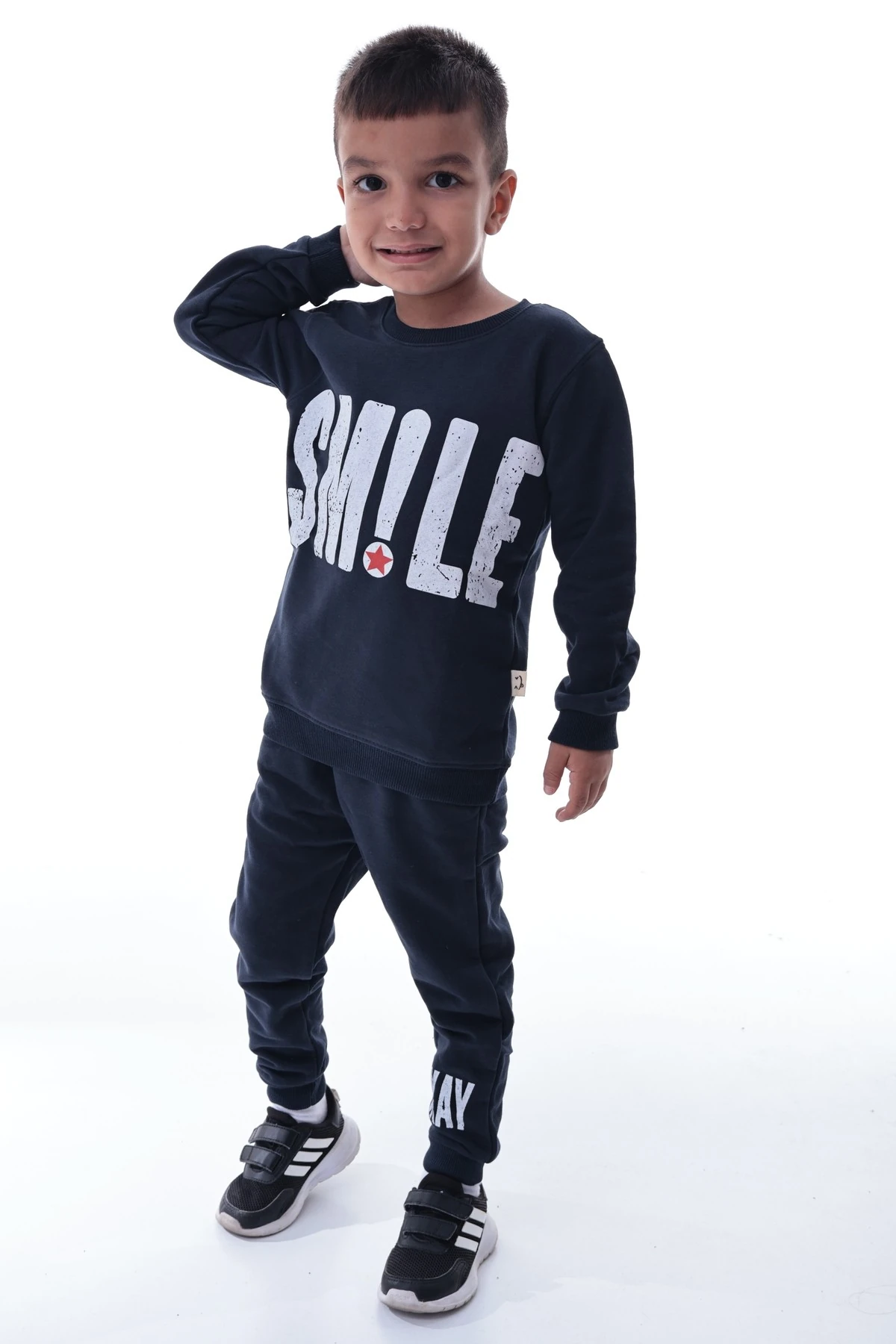 Erkek Çocuk Eşofman Takımı Smile Baskılı | Rahat Spor Üst Alt Takım | Günlük Kombin