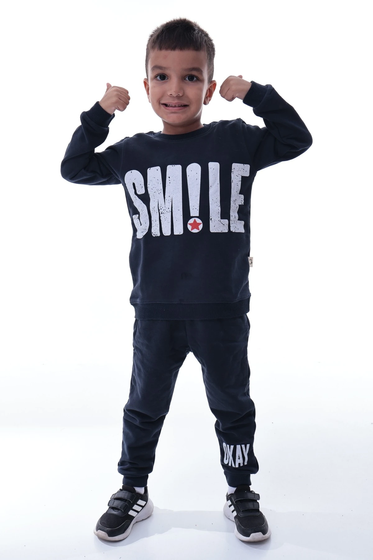 Erkek Çocuk Eşofman Takımı Smile Baskılı | Rahat Spor Üst Alt Takım | Günlük Kombin