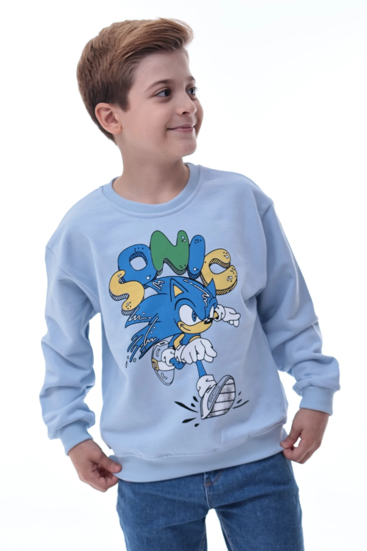 Sonic Baskılı Erkek Çocuk Sweatshirt Gamer Oyun Temalı Rahat Ve Konforlu
