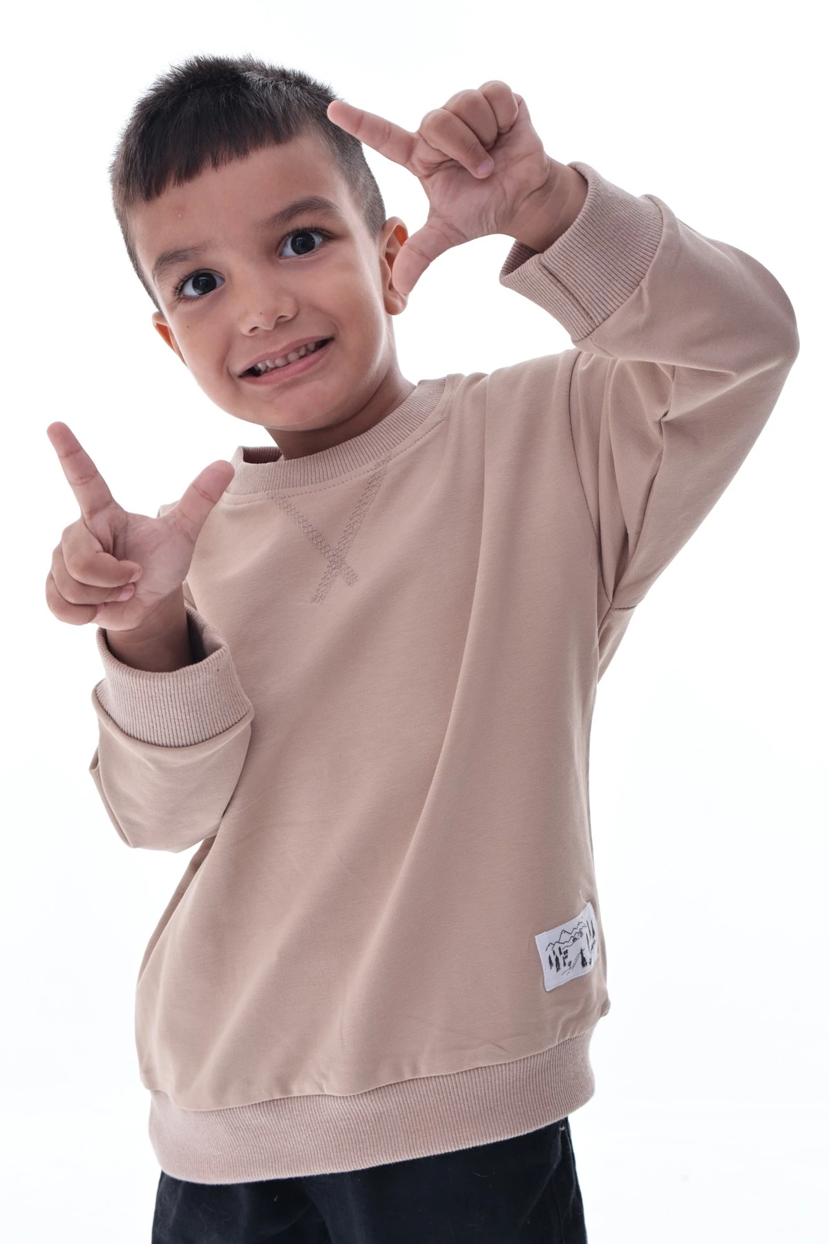 Erkek Çocuk Bej Sweatshirt %100 Pamuk | 12 Ay – 5 Yaş Rahat Kalıp Basic Günlük Üst