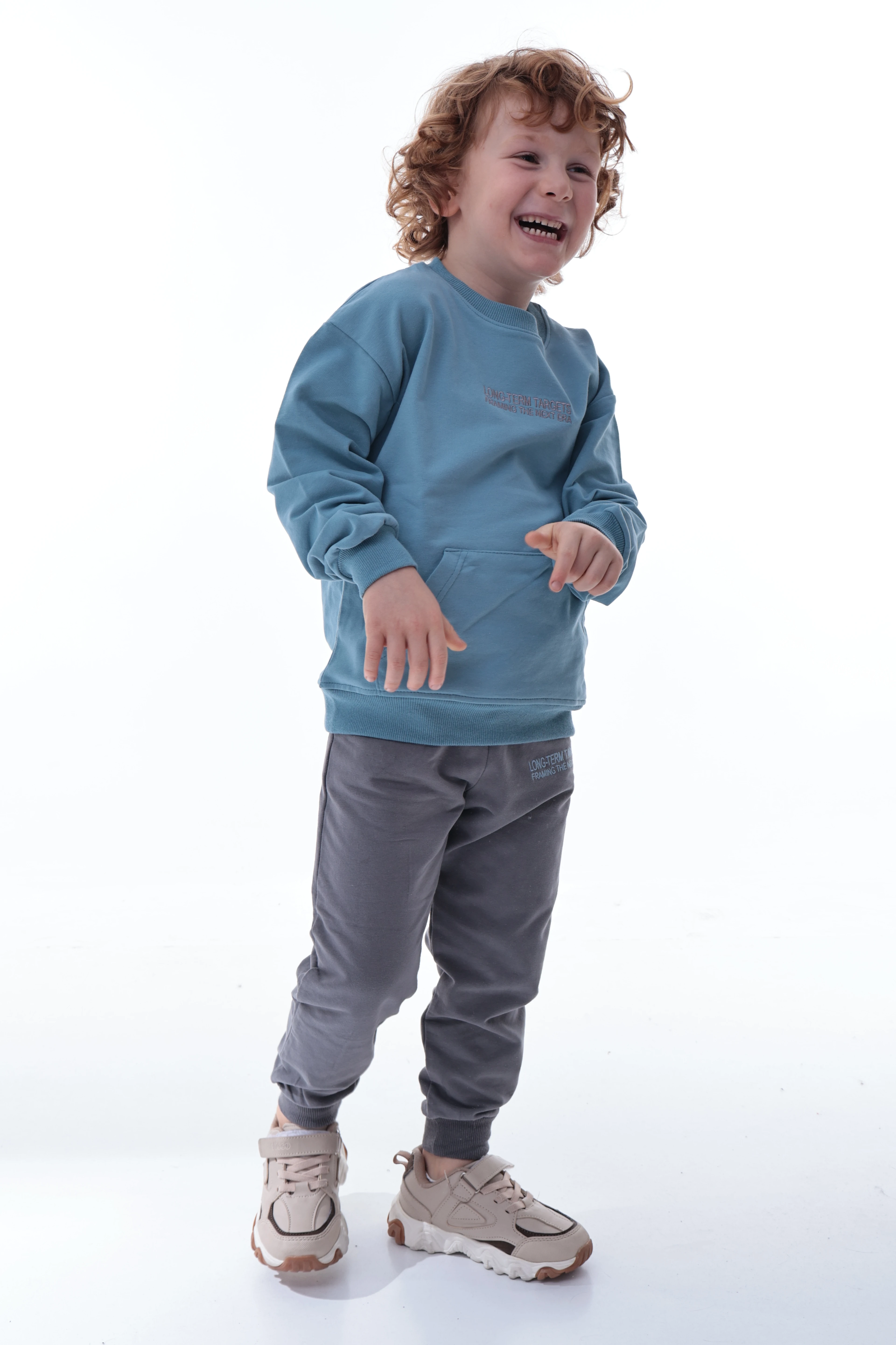 Erkek Çocuk Mavi Polar Eşofman Takımı | Yumuşak Kumaş Kapüşonlu Sweat & Rahat Jogger Alt