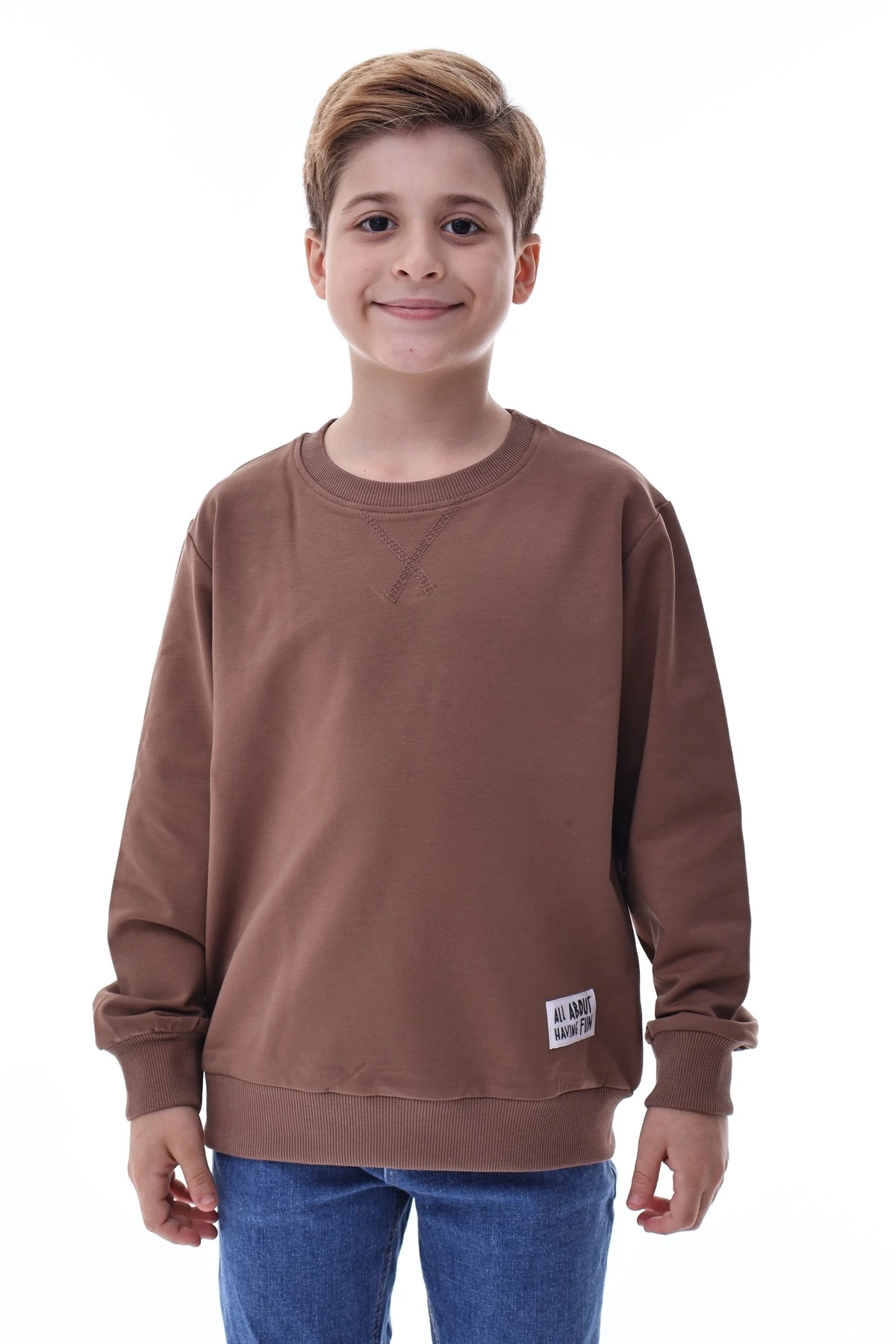 Basic Erkek Çocuk Sweatshirt Rahat Kalıp %100 Pamuk Günlük