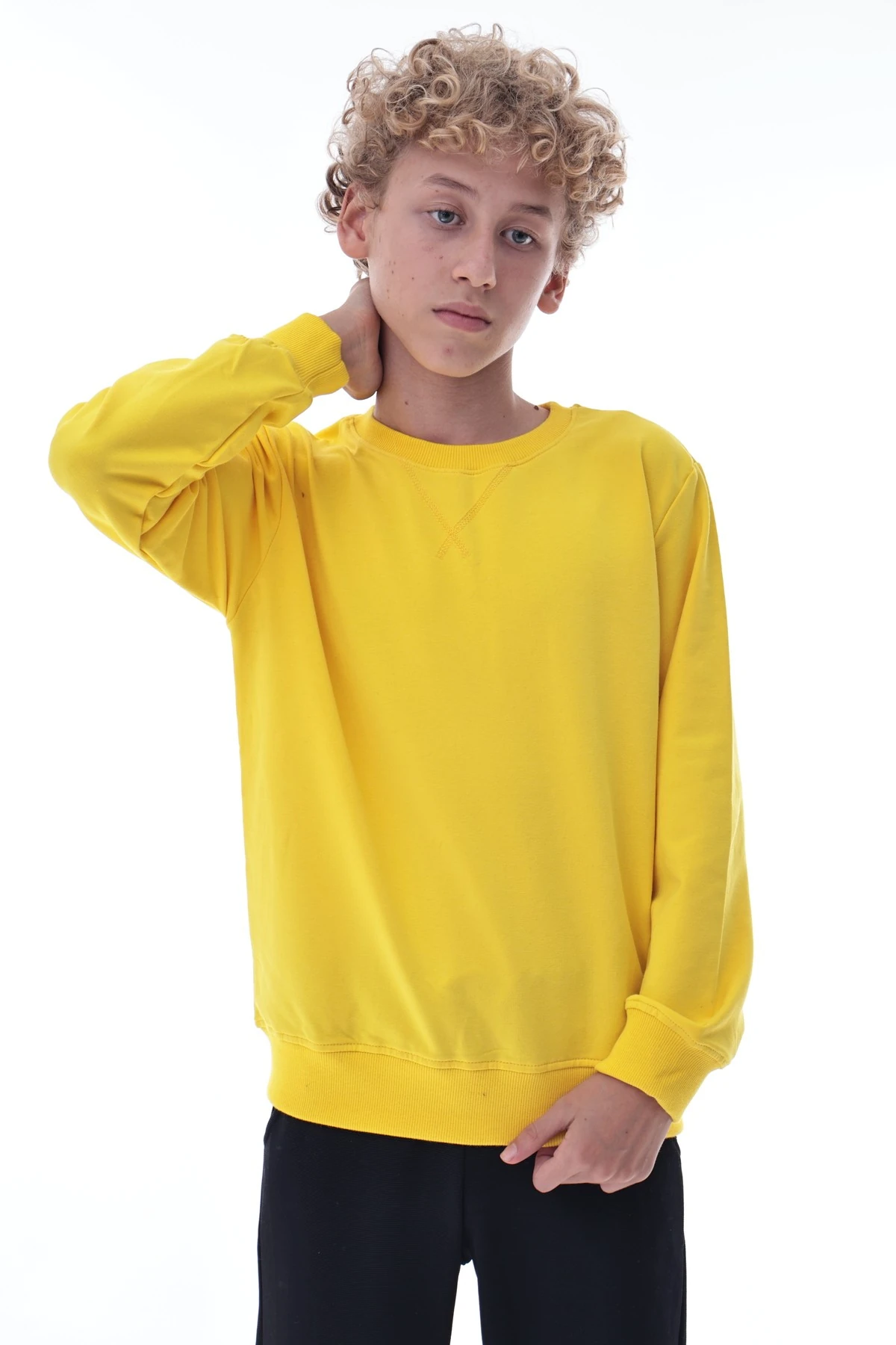 Sarı Erkek Çocuk Sweatshirt – Pamuklu Rahat Kalıp Günlük Model