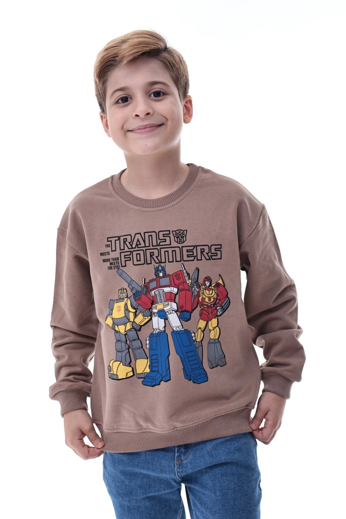 Kahverengi Erkek Çocuk Transformers Baskılı Sweatshirt