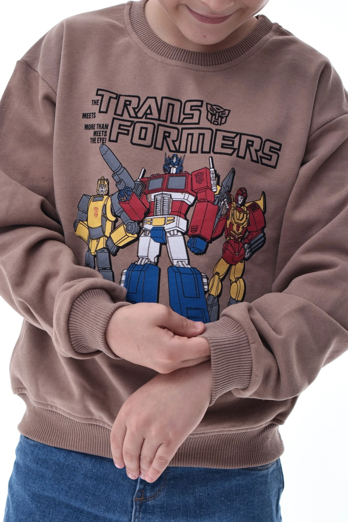 Kahverengi Erkek Çocuk Transformers Baskılı Sweatshirt
