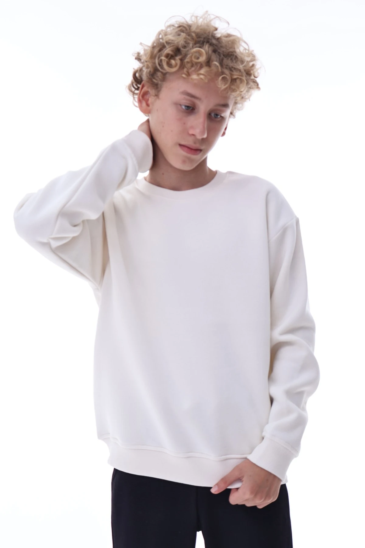 Ekru Erkek Çocuk Sweat – Pamuklu Rahat Kalıp Basic Uzun Kollu