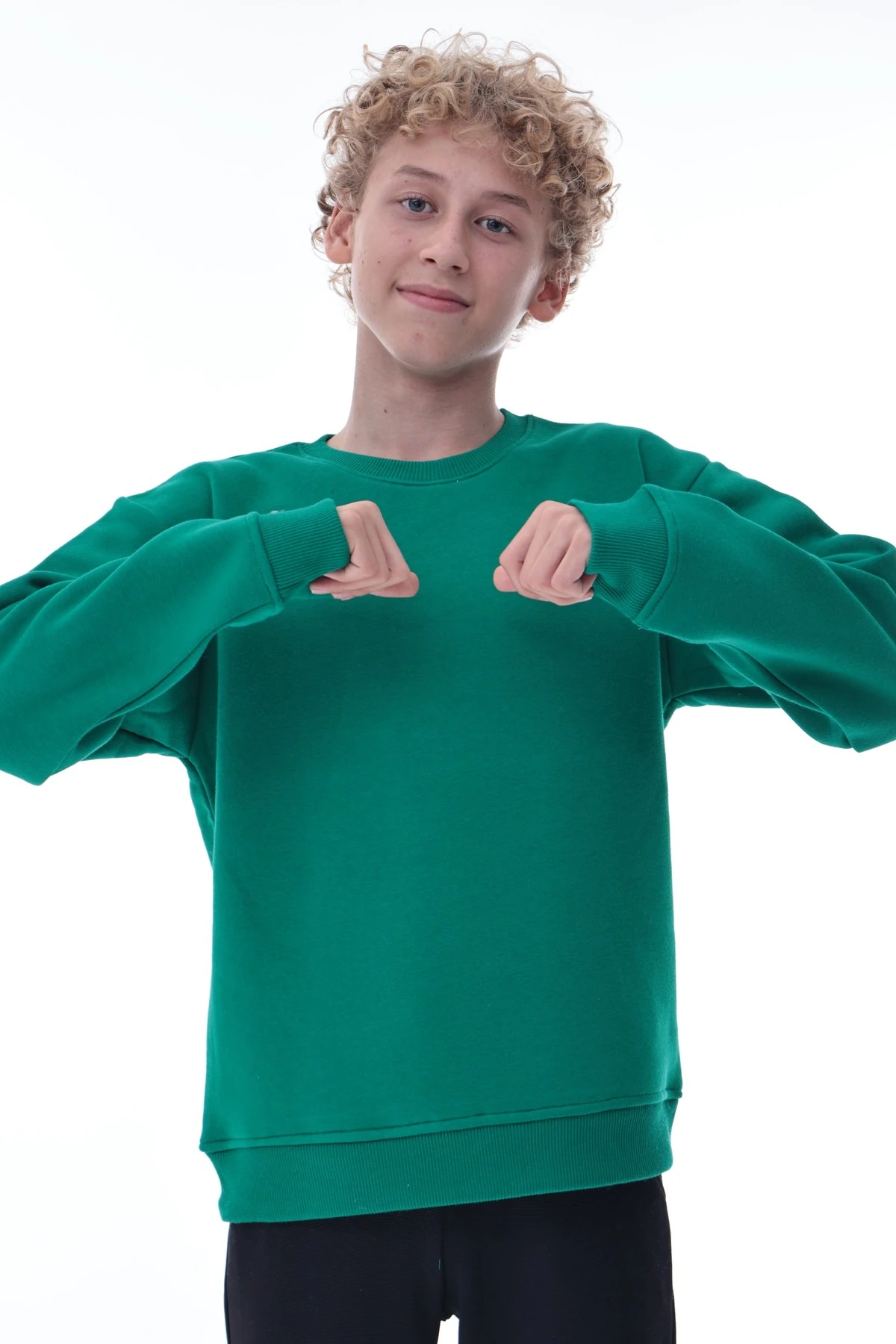 Yeşil Erkek Çocuk Sweat – Pamuklu Rahat Kalıp Basic Uzun Kollu