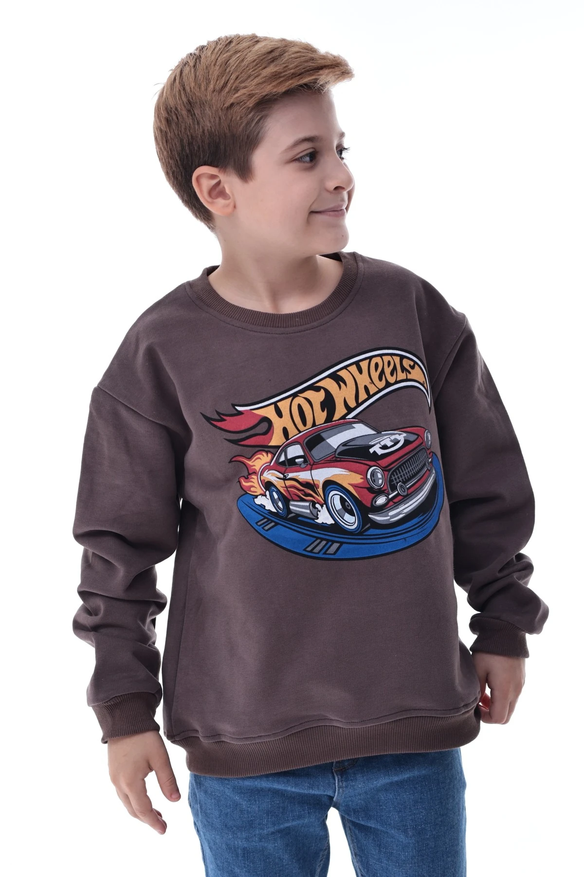 Kahverengi Erkek Çocuk Baskılı Sweatshirt