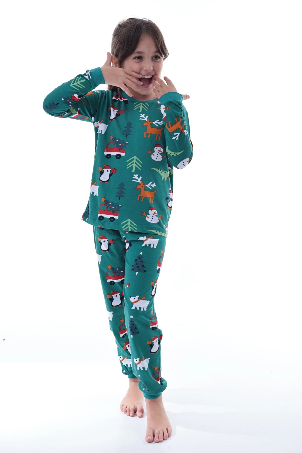 Çocuk Kış Noel Yıllbaşı Desenli Pamuklu Pijama Takımı Unisex – Rahat, Sıcak ve Eğlenceli Ev Giyim