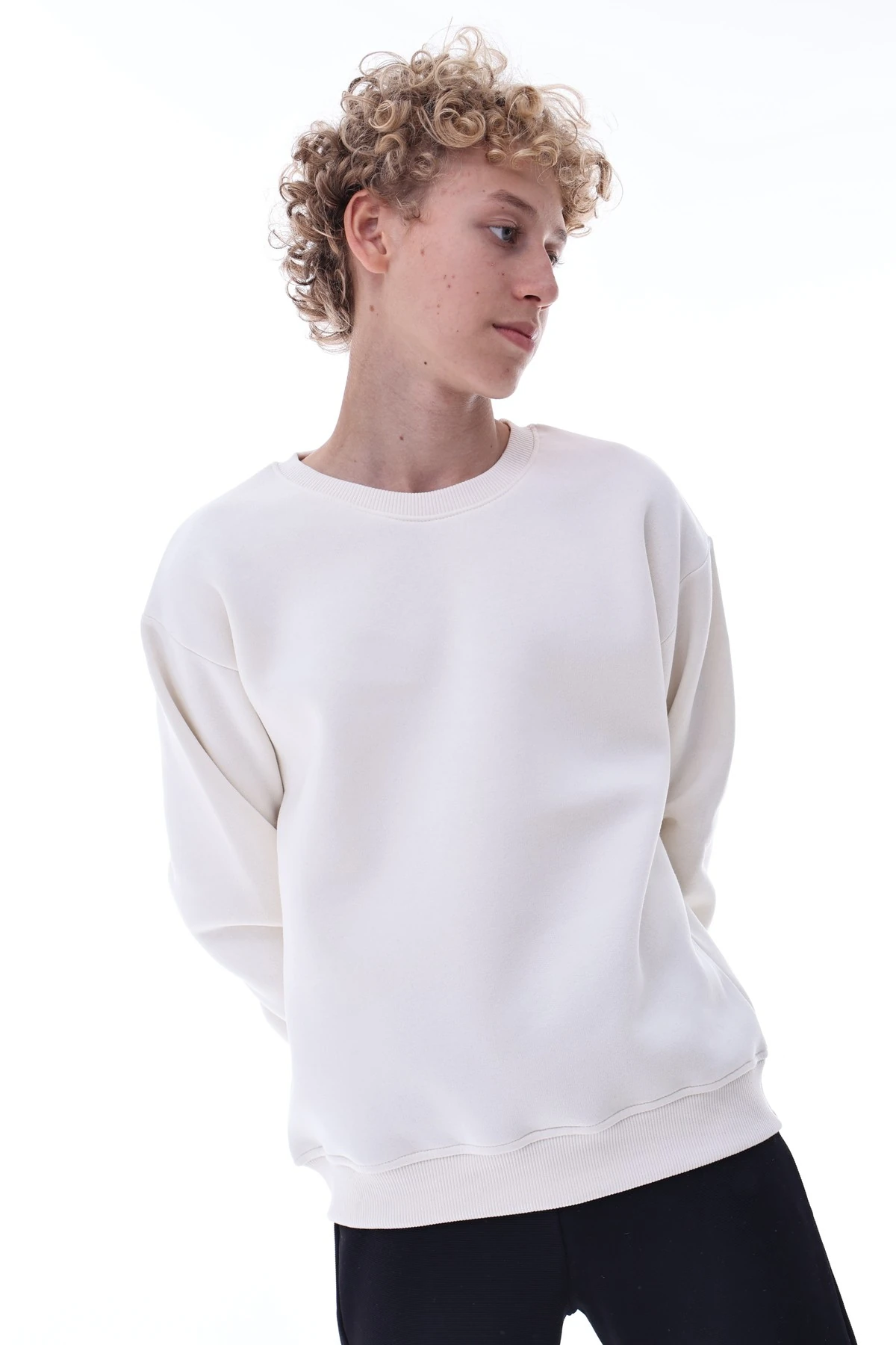 Ekru Erkek Çocuk Sweat – Pamuklu Rahat Kalıp Basic Uzun Kollu