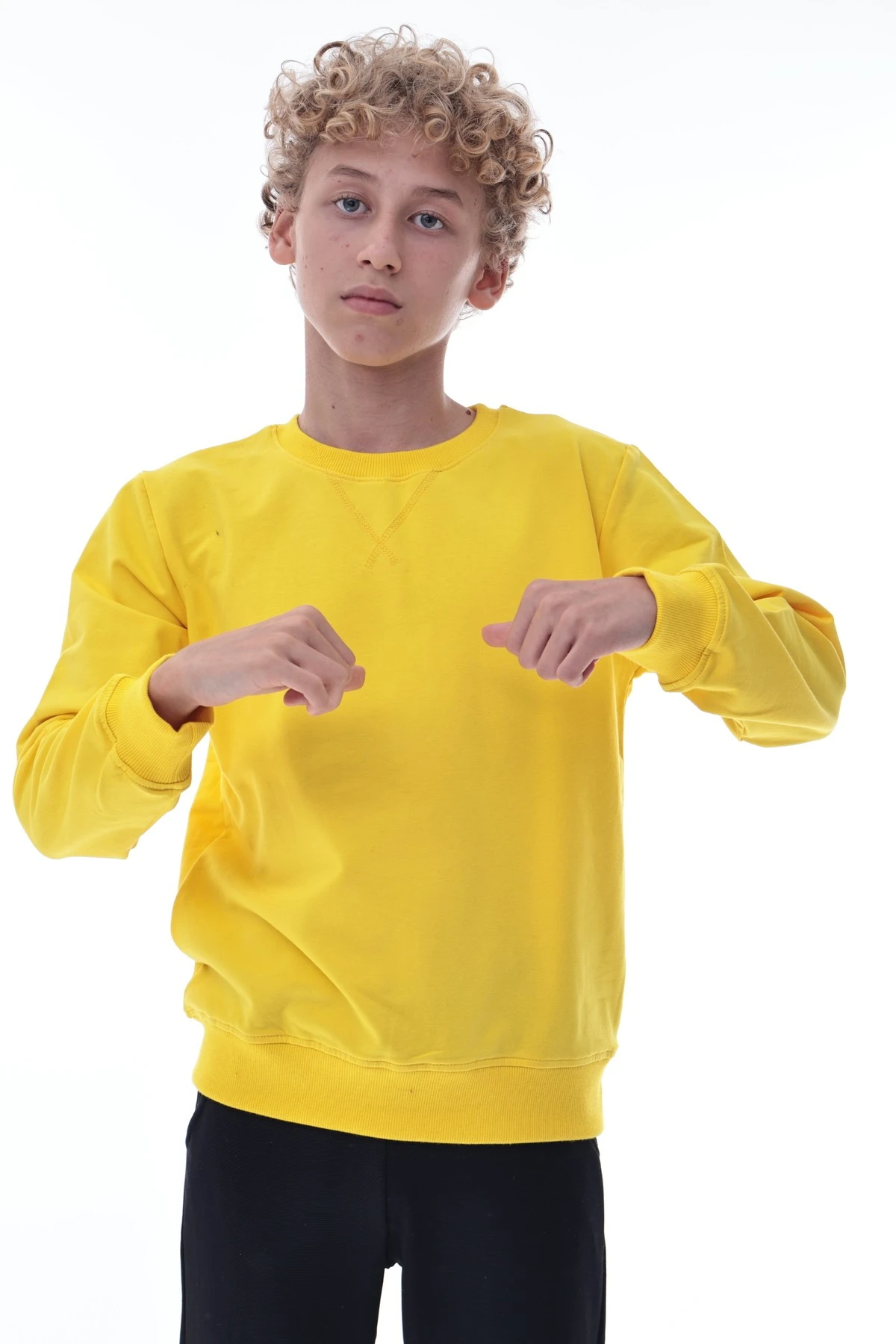 Sarı Erkek Çocuk Sweatshirt – Pamuklu Rahat Kalıp Günlük Model