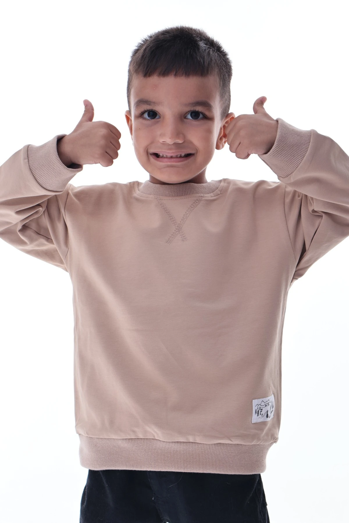 Erkek Çocuk Bej Sweatshirt %100 Pamuk | 12 Ay – 5 Yaş Rahat Kalıp Basic Günlük Üst
