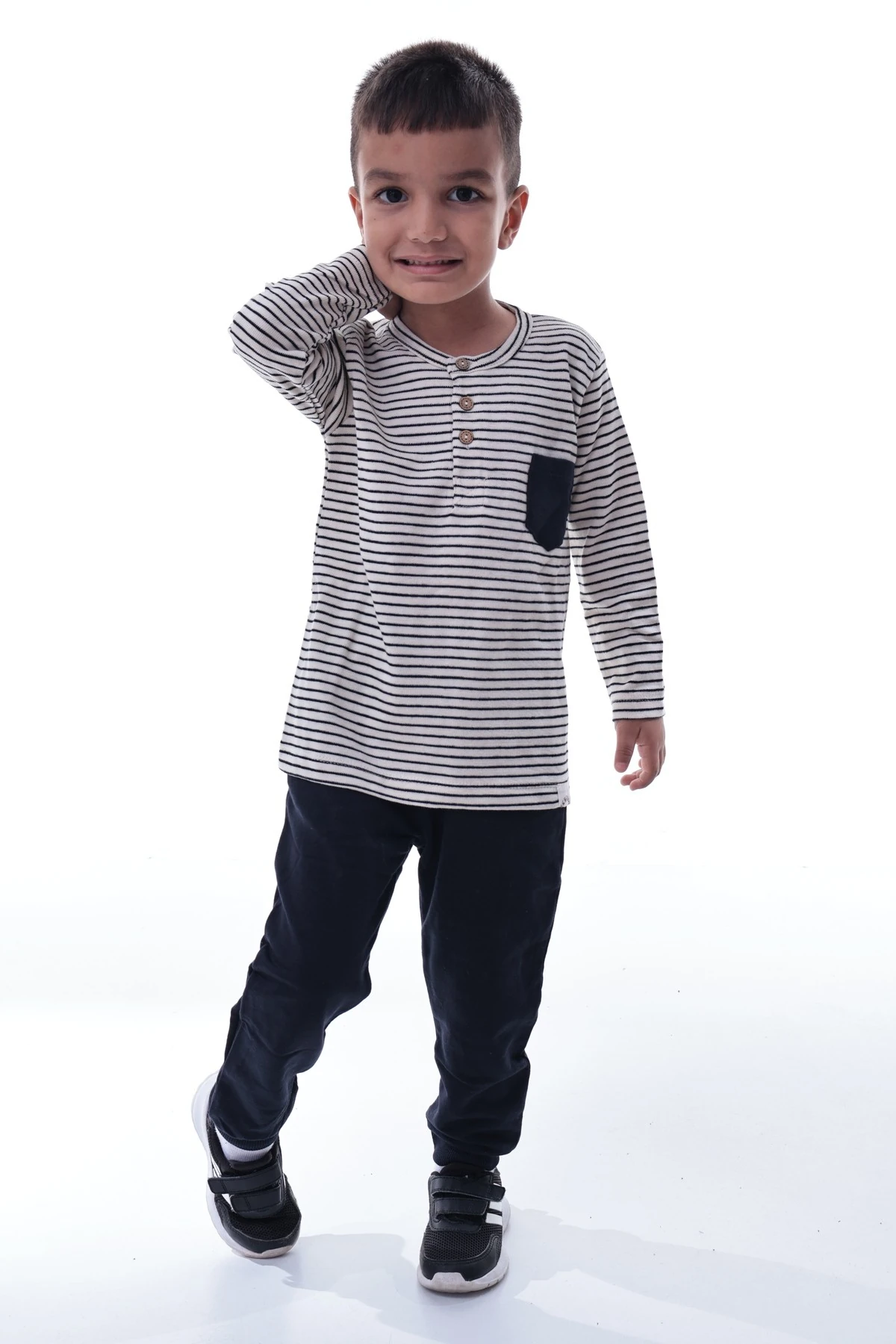 Erkek Çocuk Çizgili Uzun Kollu Tshirt ve Rahat Jogger Alt Takım | Günlük Spor Kombin