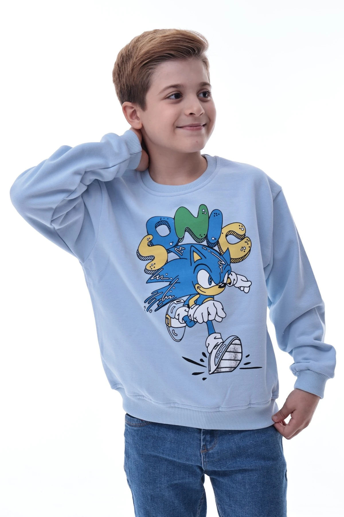 Sonic Baskılı Erkek Çocuk Sweatshirt Gamer Oyun Temalı Rahat Ve Konforlu